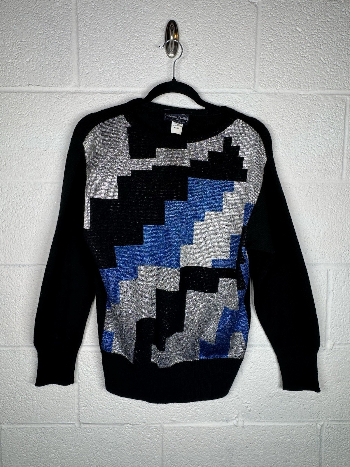 Vintage 80s Mademoiselle Metallic Sweater Retro Glam Disco Pixel Vibes