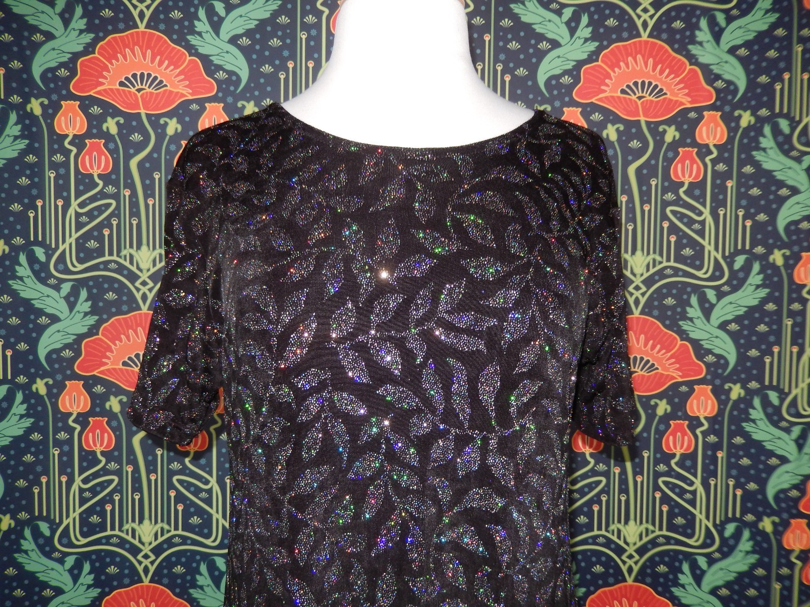 Vintage Y2K Black Rainbow Glitter Slinky Knit Sparkly Mini Whimsigoth Tee Dress