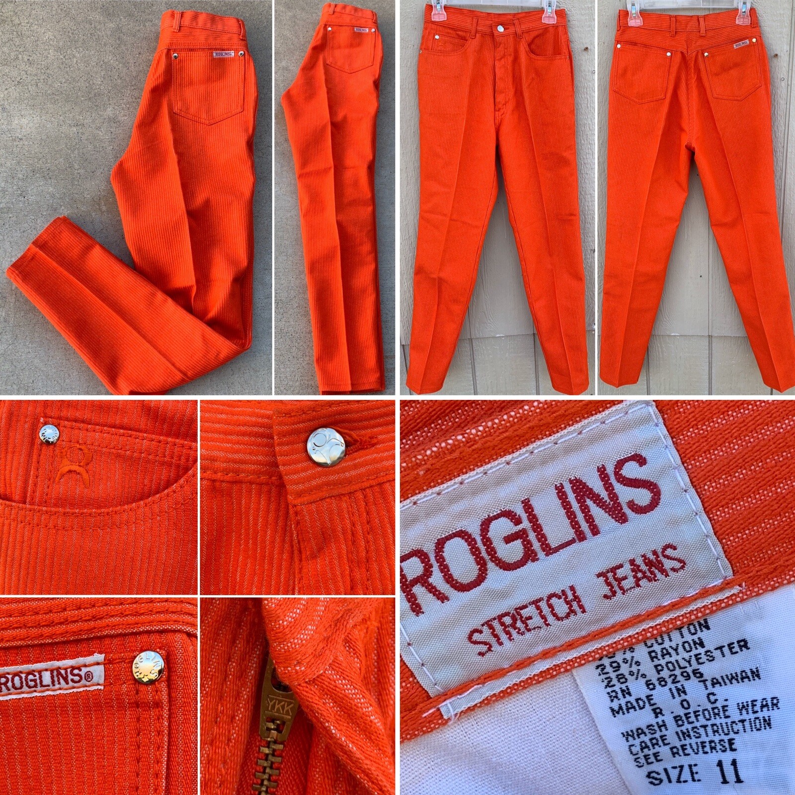 Vintage ROGLINS Stretch Jeans High Waist Tapered Leg Striped 11 26.5 In Waist