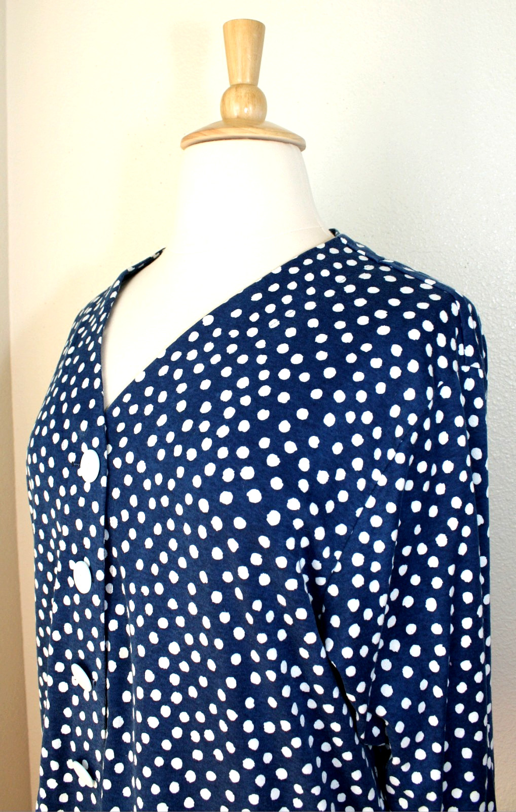 VTG 33 DOVER STREET Knit Jacket Cardigan Plus Sz. 18W Blue White Polka Dot #04