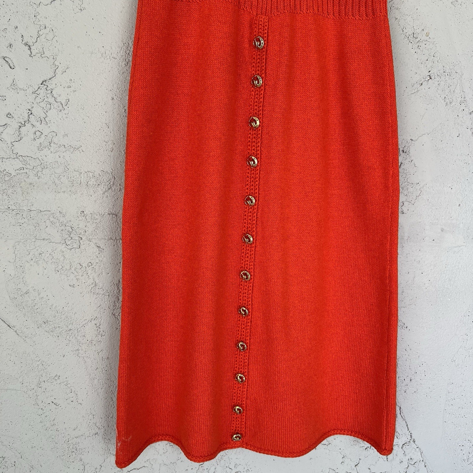 Vintage 1960s St. John Knit Dress Orange Mod A-Line Mock Neck Midi Dress Small