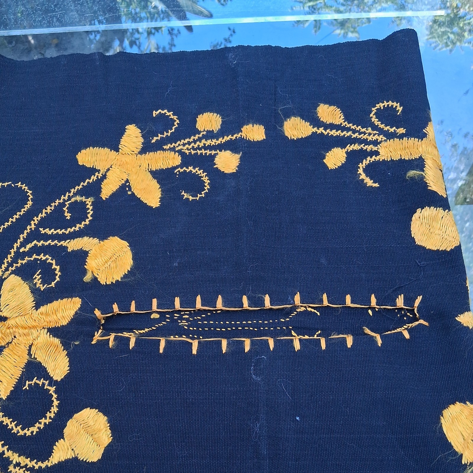 Arts & Crafts Era Black Wrap Cape Shawl Poncho Gold Embroidered Tassel