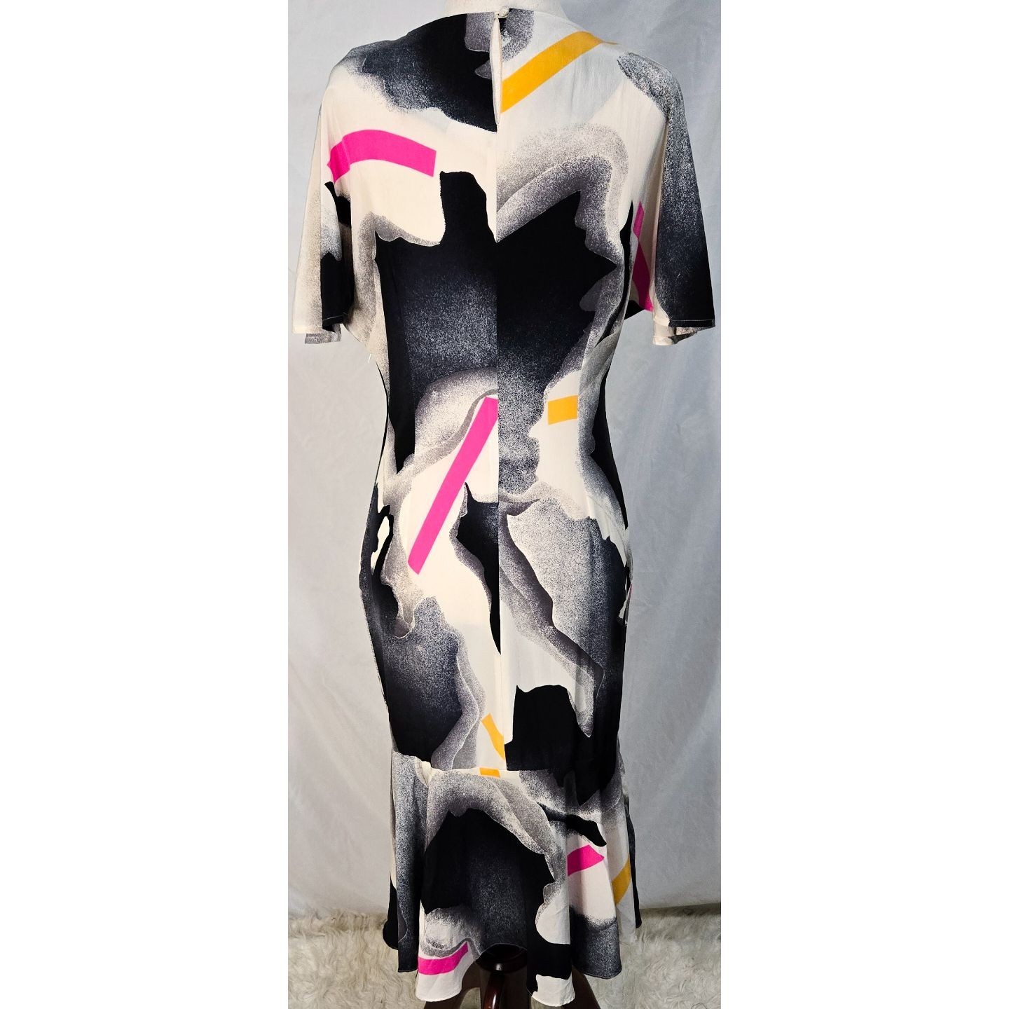 Vintage 80s 90s Silk Sheath Dress 4 Avant Garde Abstract Flutter Sleeves Beige