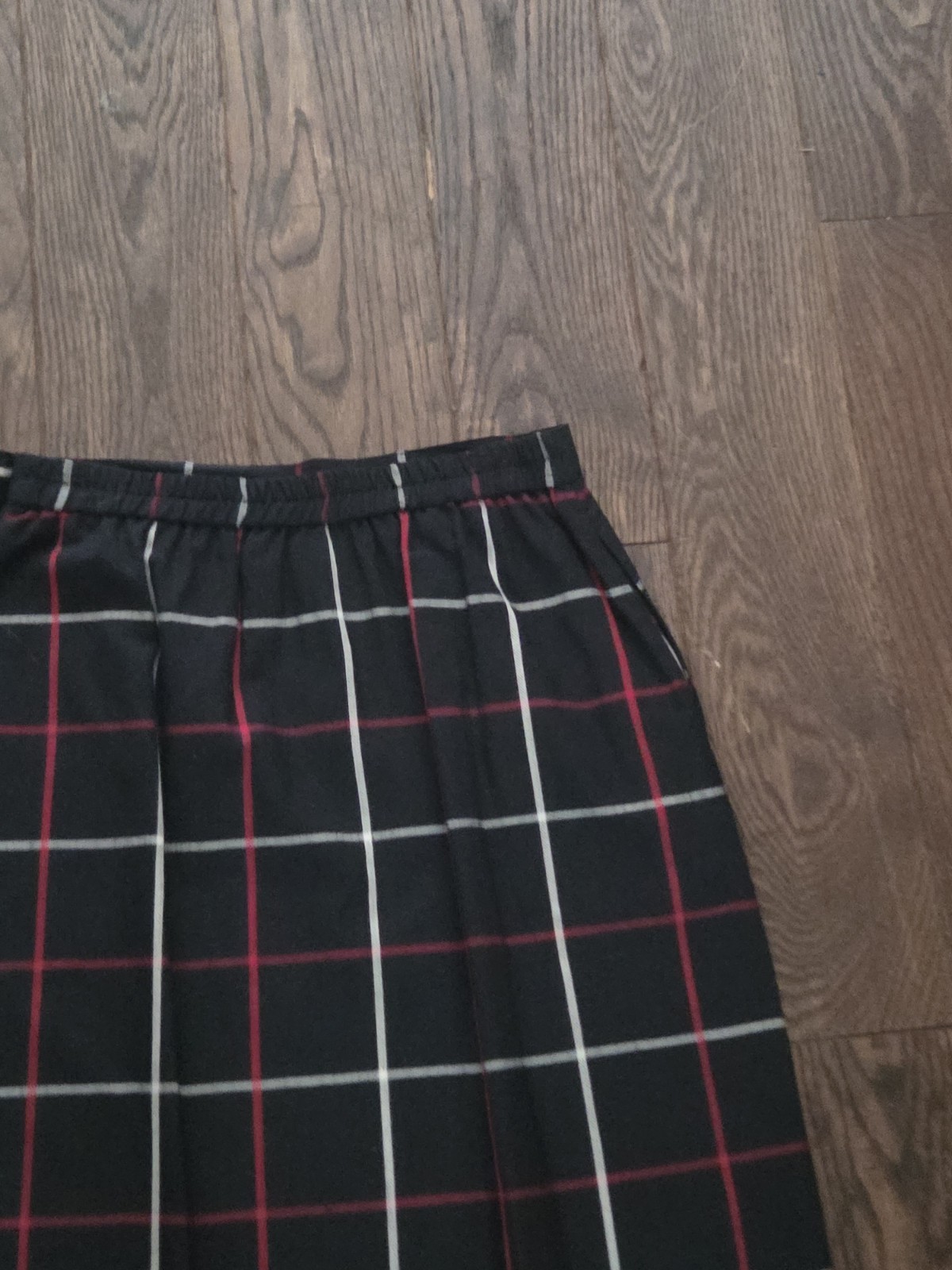 Vintage Black Windowpane Plaid Midi Skirt Red White High Waist ALine Side Button