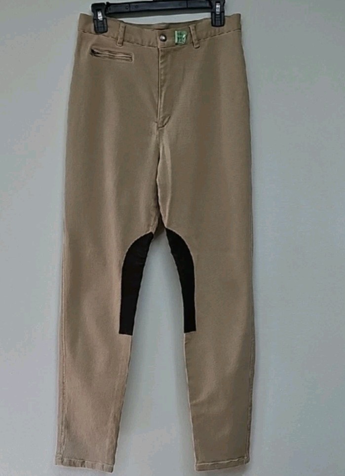 90s Vtg Anne Klein Riding Tan Chinos W/ Leather Knee Patches Sz 12