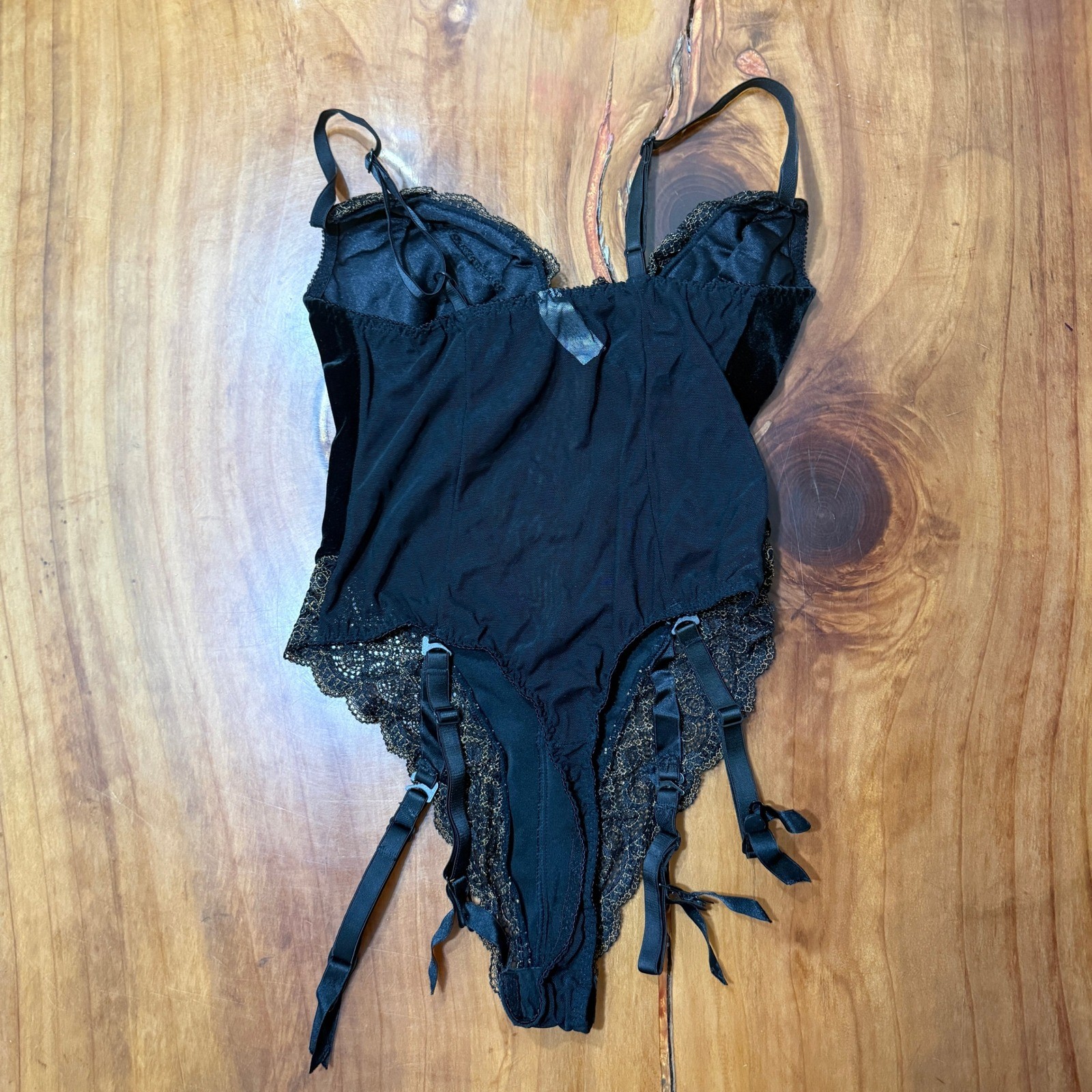 Vintage 90s Victoria Secret Teddy Top Lingerie 36C Velvet Sheer Underwire F3-19