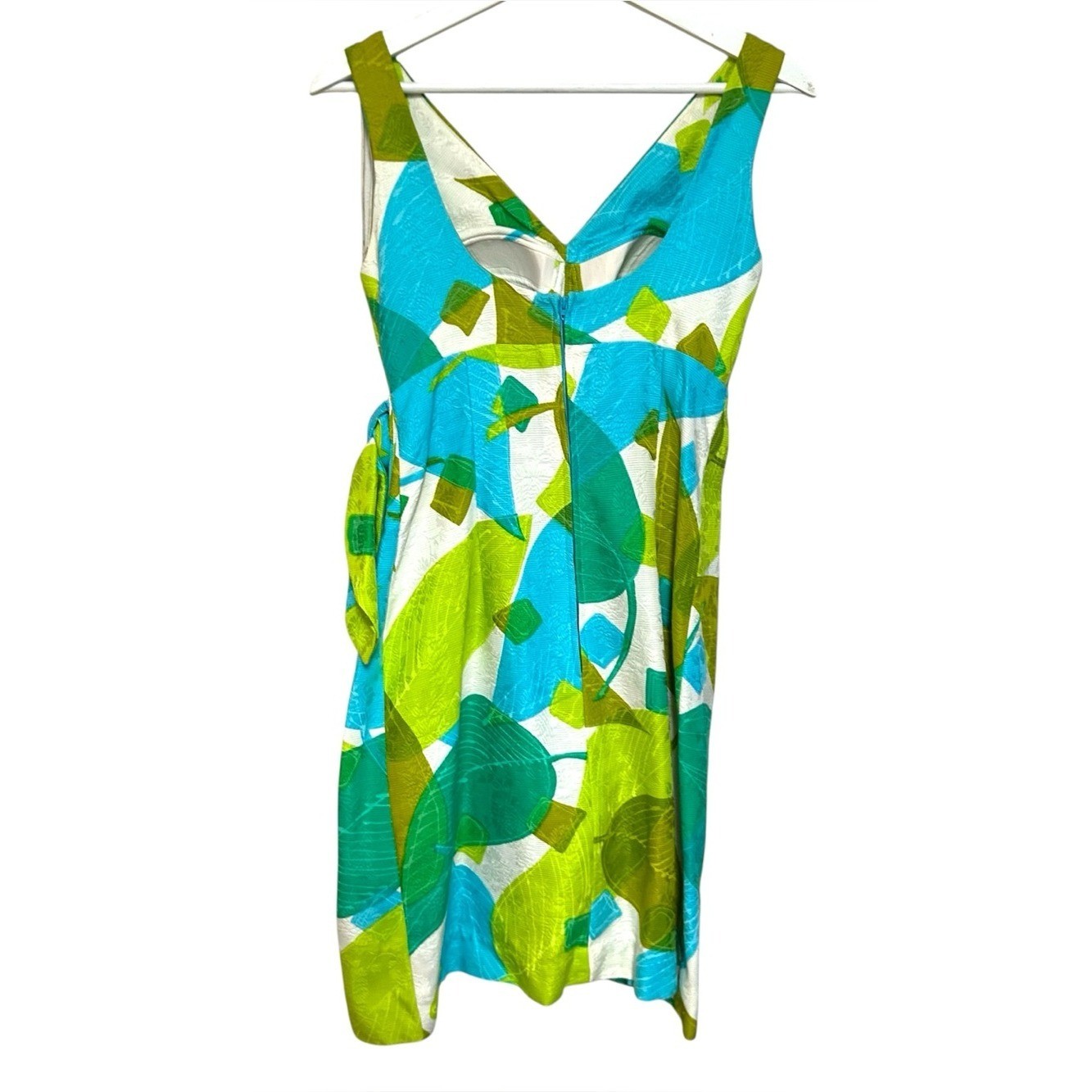 60s Vintage Alice Polynesian Fashions S/M barkcloth faux wrap dress built in bra