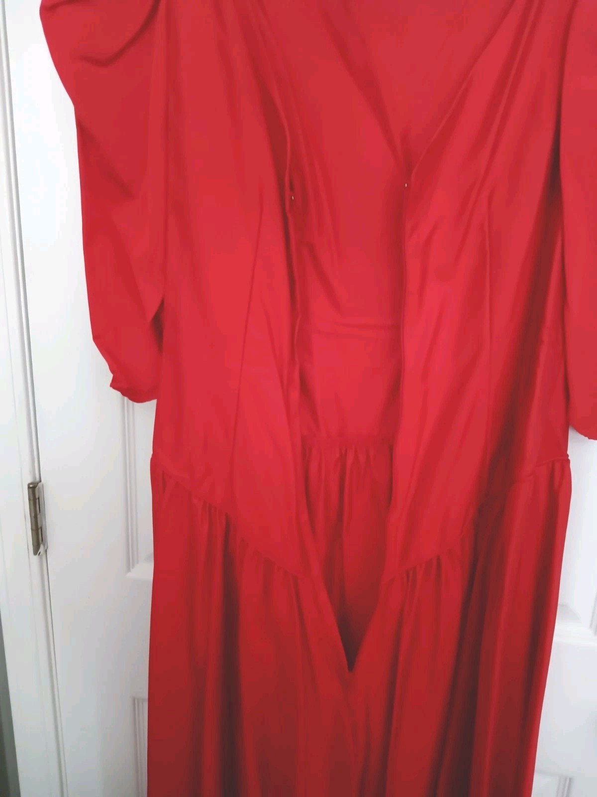 VTG 1980 DANCE ALLURE gown red satin puff drop wst V bck SWEETHEART PROM M READ