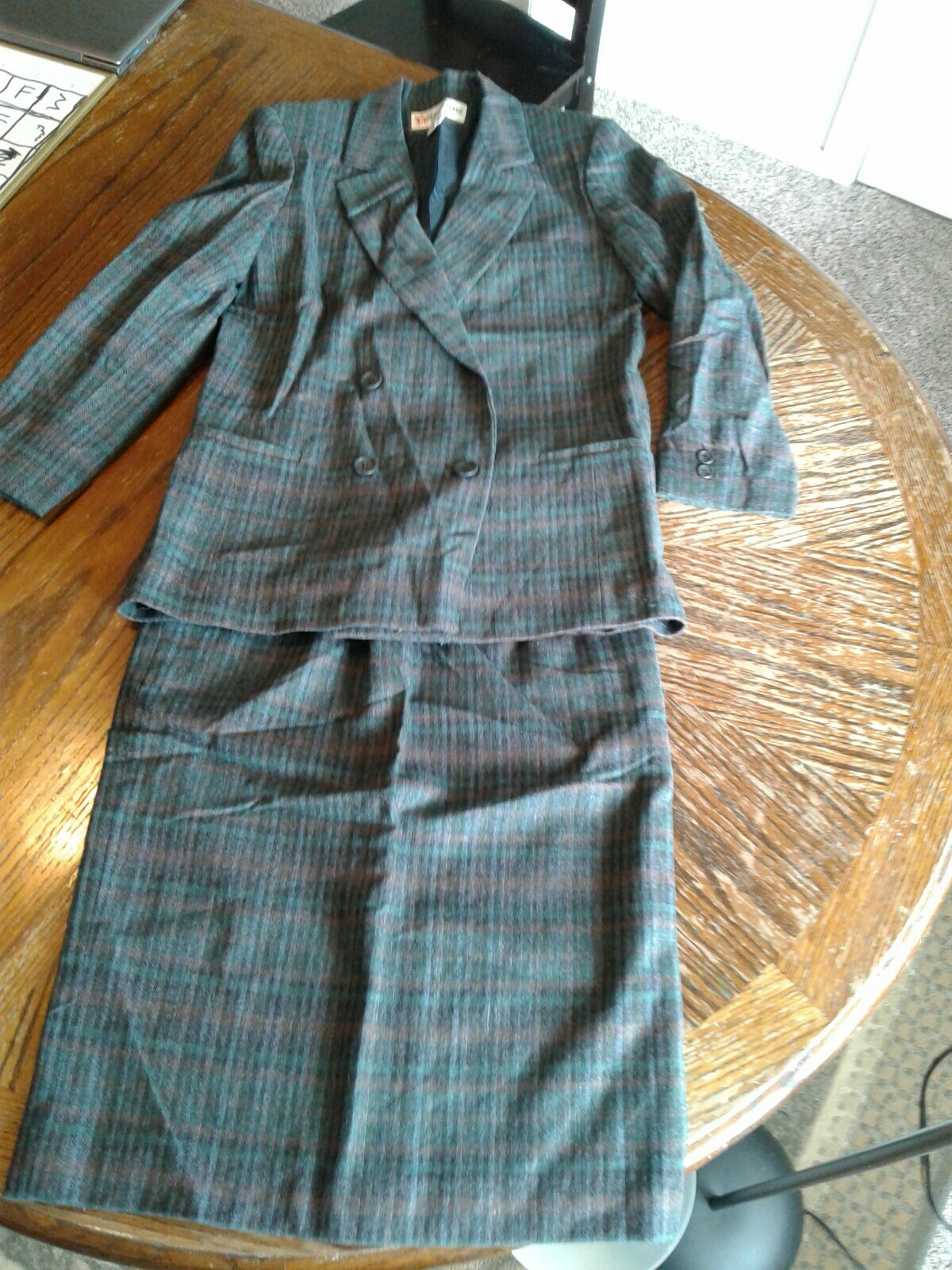 Peabody House Vintage Womens 3/4 2 Piece Plaid Suit Blazer Skirt(cb16)