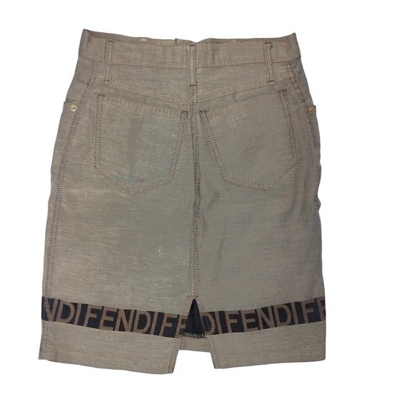 Fendi Jeans Vintage Logo Tape Denim Mini Skirt Taupe Gray Made in Italy 26