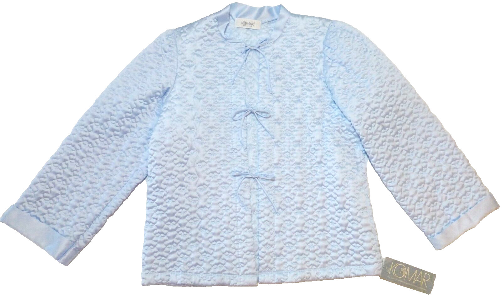 VTG NWT KOMAR Blue Quilted Satin LS Bed Jacket Women S USA Kodel Polyester Nylon