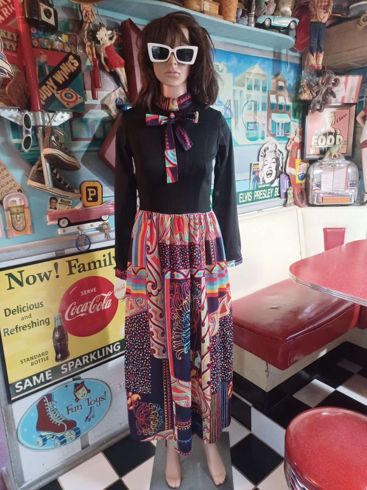 True VTG Mid-century 1960s 1970s S Mod Maxi Dress Hostess Loungewear Psychedelic