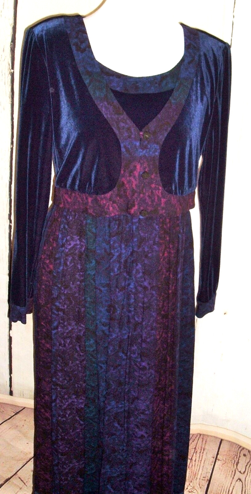 Vtg Carole Little Purple Velveteen Maxi Dress attached Jacket Artsy Fair Maiden