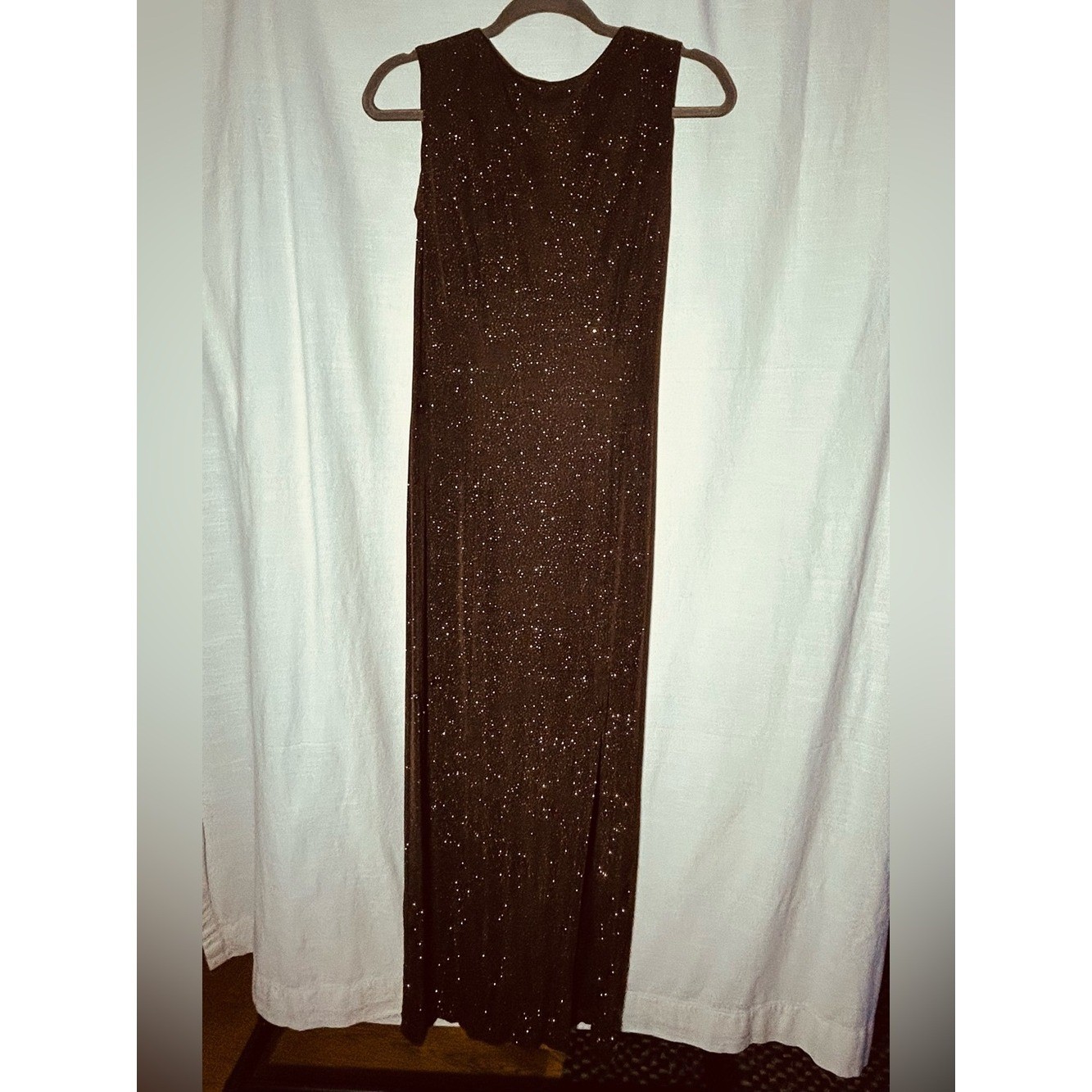 Vintage Jessica Howard Brown Sparkle Back Cowl Neck Maxi Dress