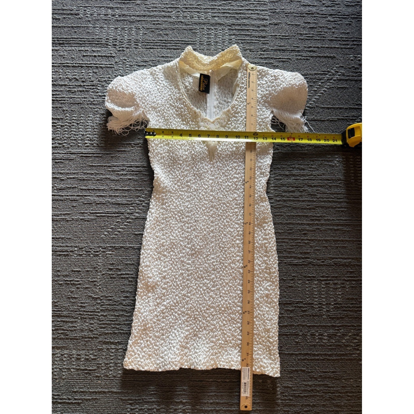 Peter Fashion USA Vintage White Popcorn Fringe Beaded Mini Dress Large 3104