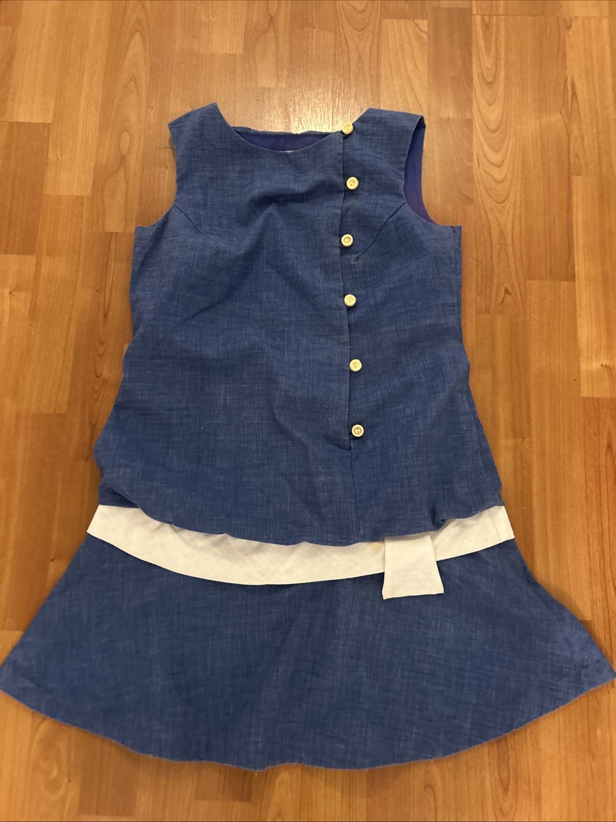 Vintage 1960 St. Roque Chambray Button Up Drop Waist Mini Shift Dress Size-S