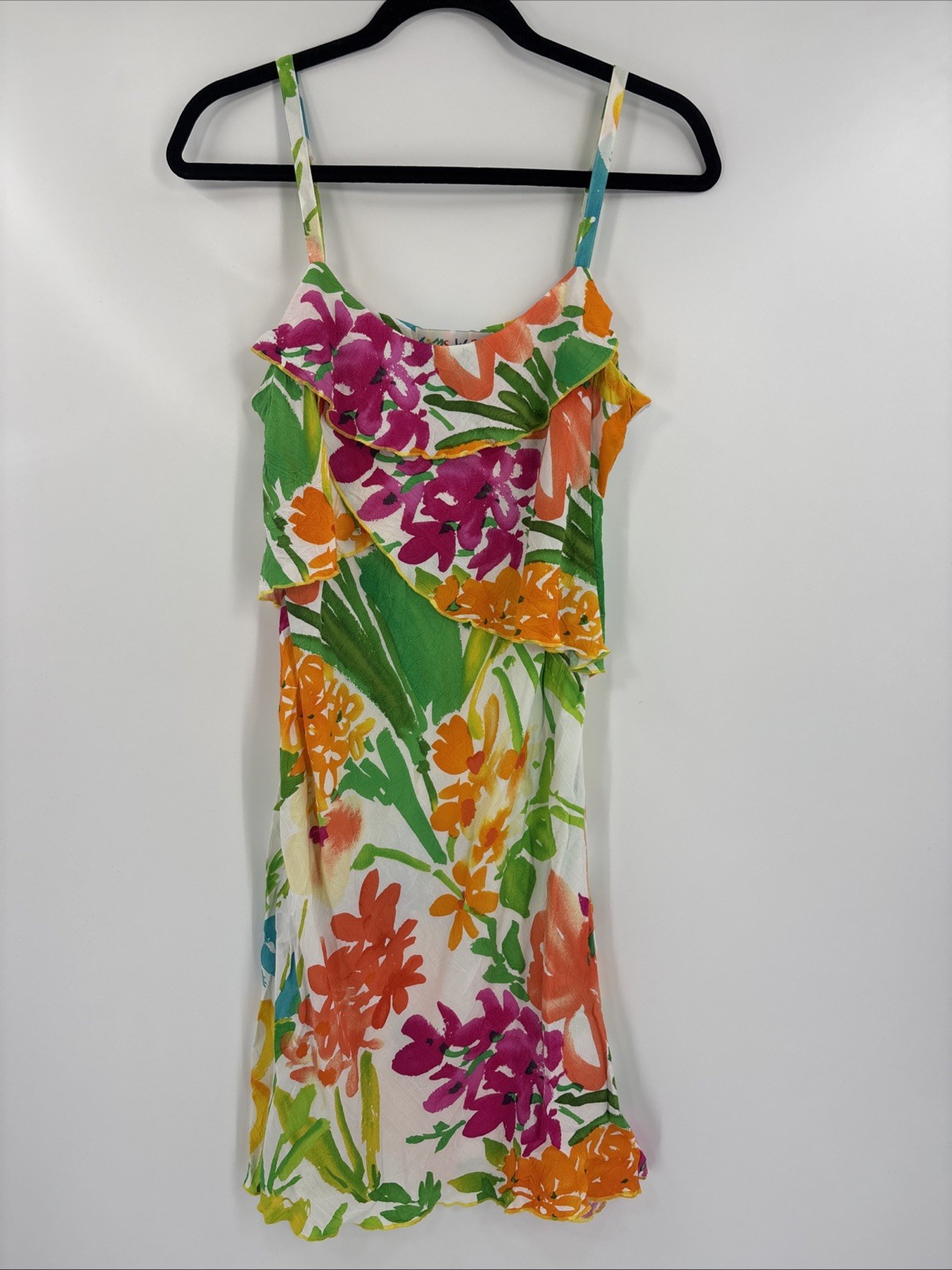 Vintage Jams World Dress – Summer Garden Print, Ruffle, Colorful – Size Small