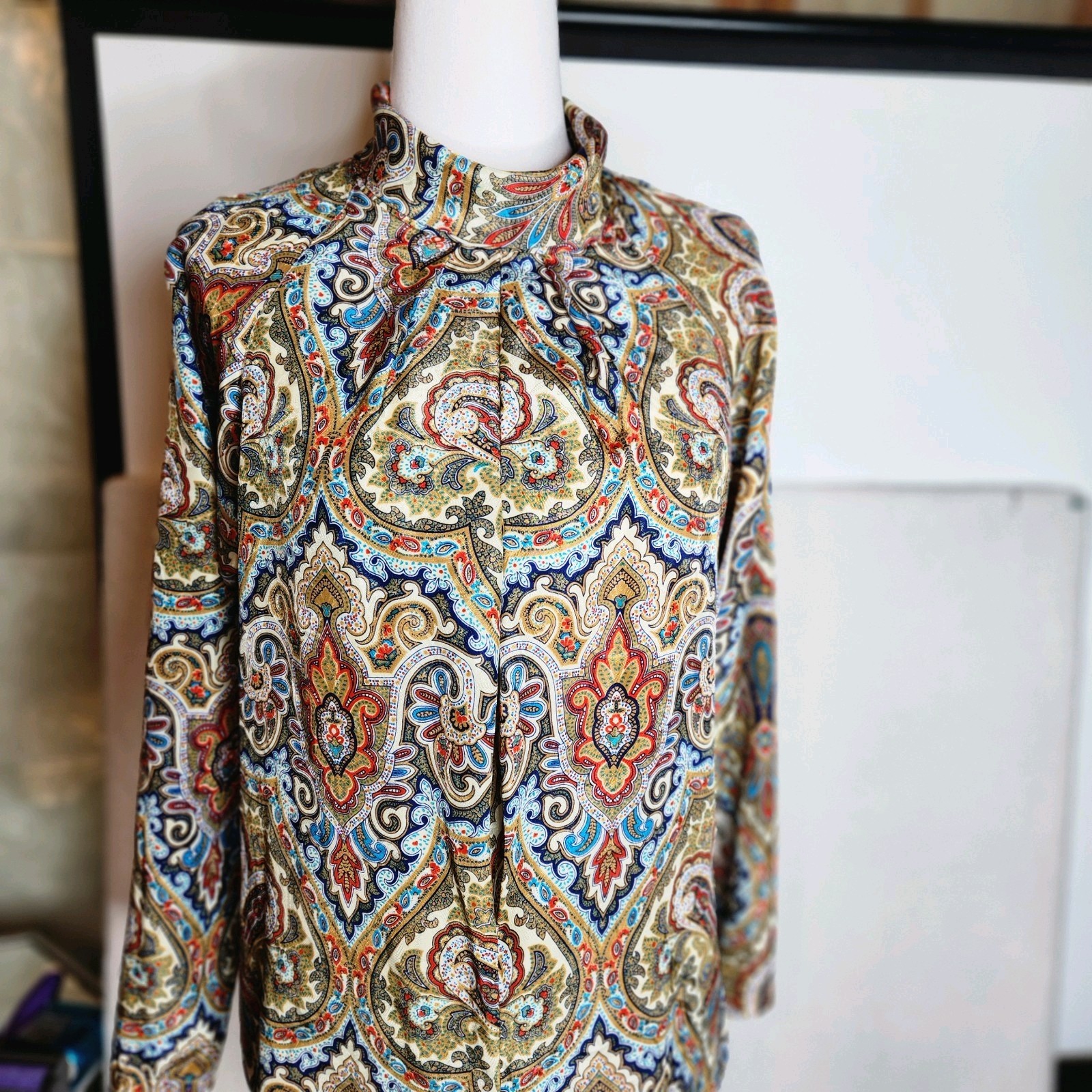 80’s Pastel Floral Stripe Jacquard Blouse Michelle Stuart Size 10 Paisley peach