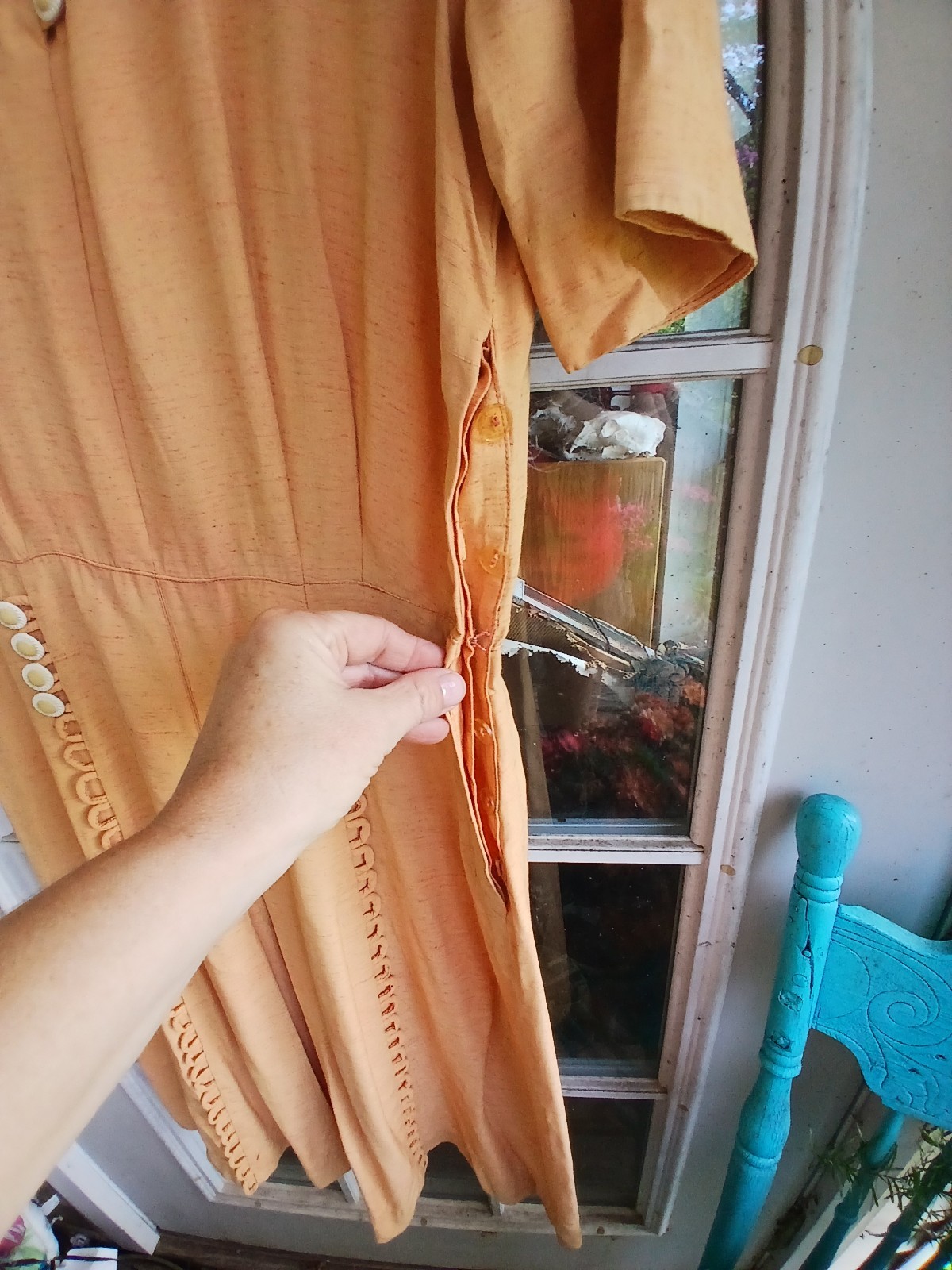 1930s 1940s Peach Dress with Daisy Buttons