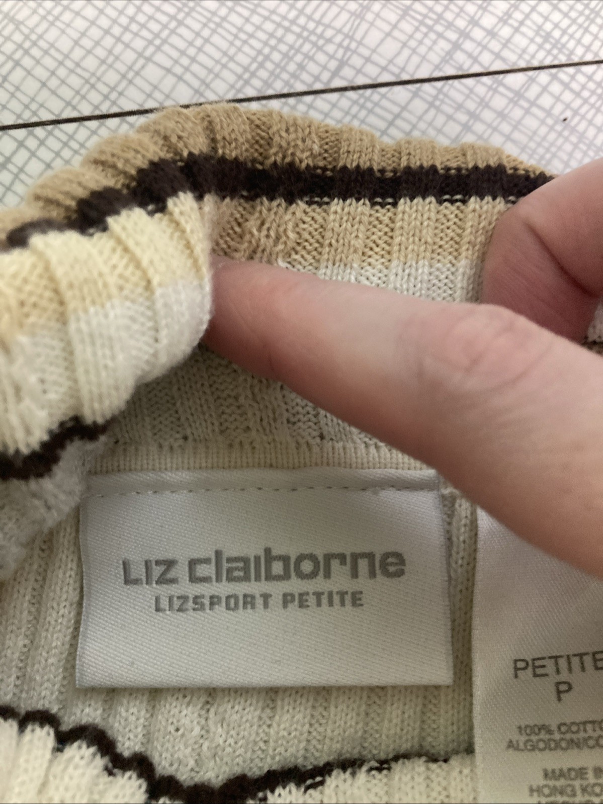 Vtg 90s Liz Claiborne Lizsport Striped Ribbed Turtleneck Sweater Cotton Petite