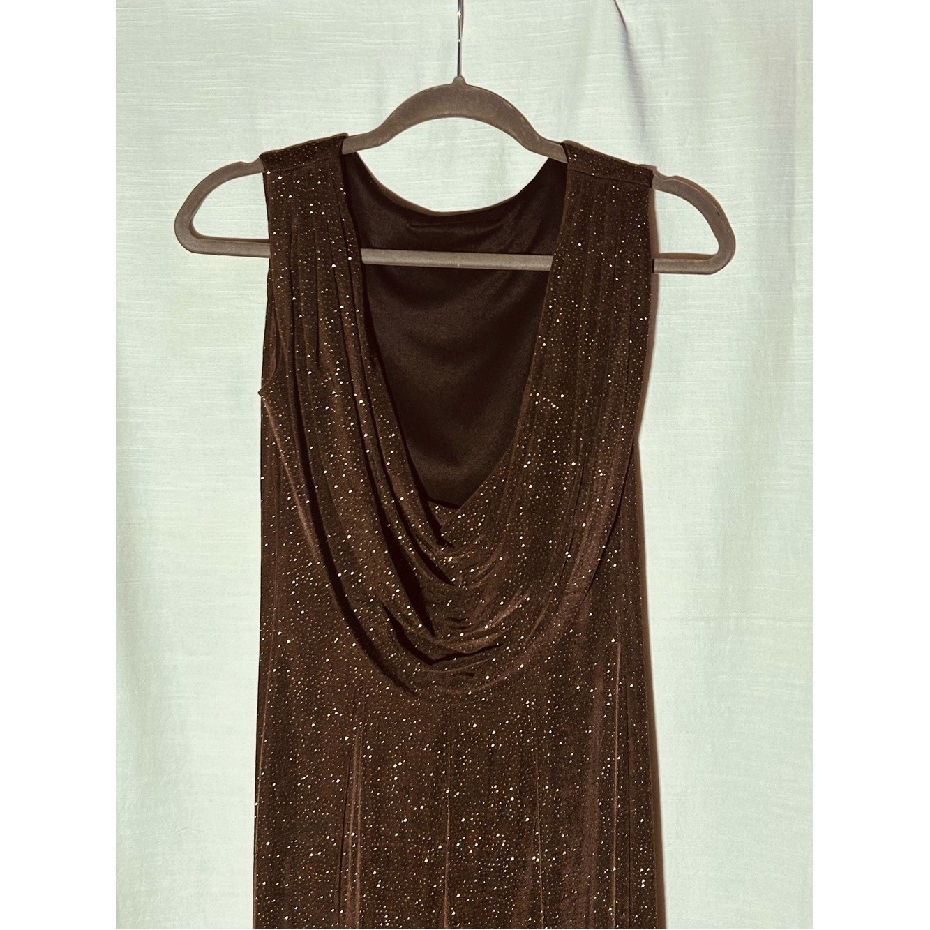 Vintage Jessica Howard Brown Sparkle Back Cowl Neck Maxi Dress