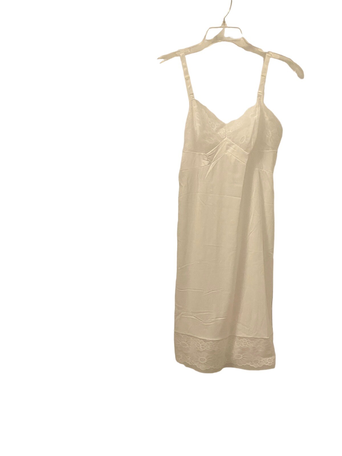 Vtg Sz 32/22 White Vanity Fair Lace Nylon Full Slip Gown Nightgown USA