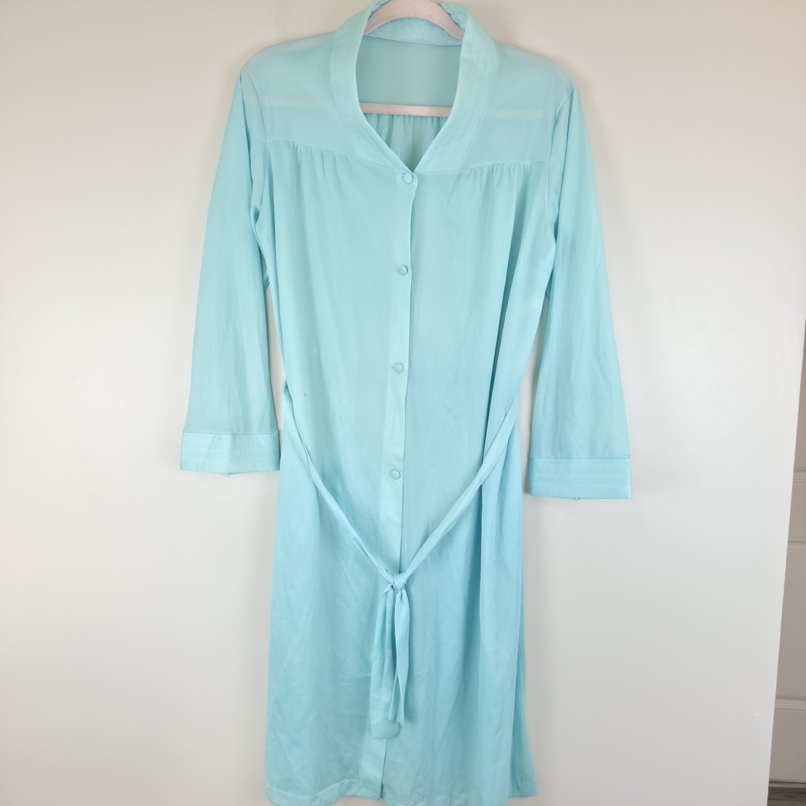 Vtg 70s 80s Henson Kickernick Nightgown Large Satin Cottagecore Light Blue.E53