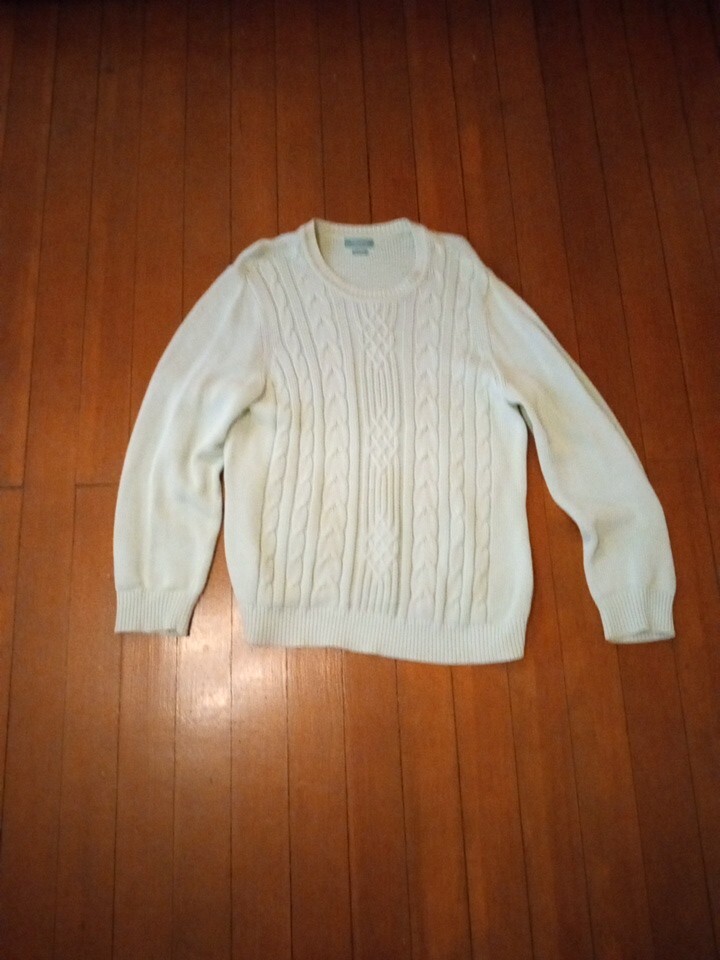 Vintage Van Heusen Cable Knit Long Sleeve Green Sweater Thin Spot On Shoulder