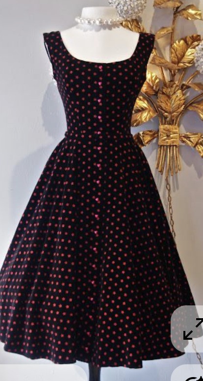 1940’s Lanz Original Black Velvet Fit & Flare Party Dress Pin Up SMALL 4-6 Women