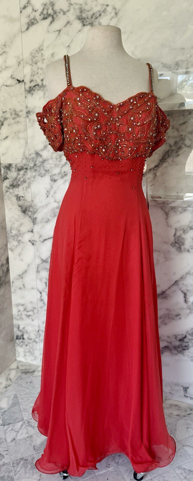 Baluchi Coral Prom Wedding Party Cocktail Dress Vintage Size 6 USA