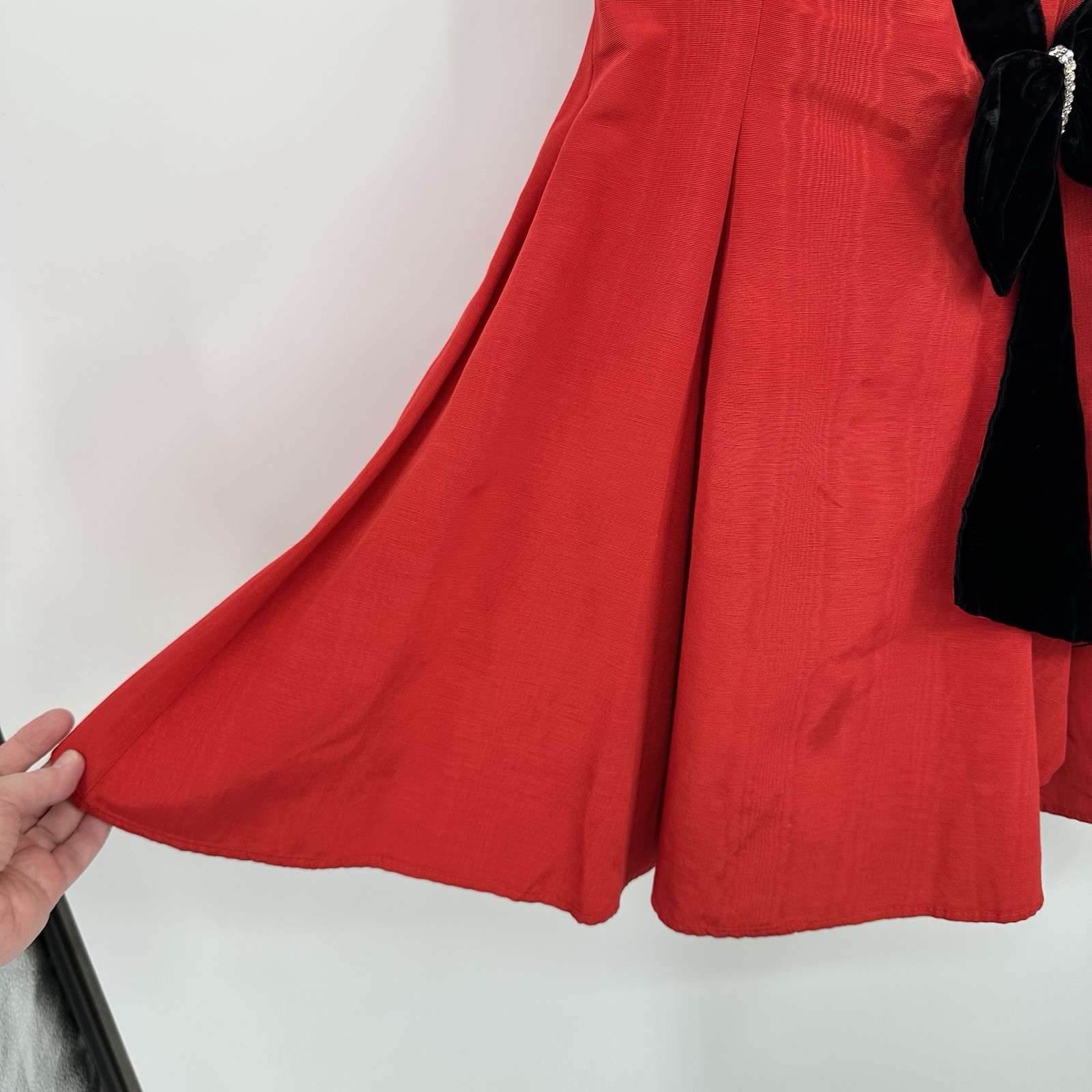 MINI COCKTAIL dress fit flare XXS retro red halter bow party satin vintage 90s