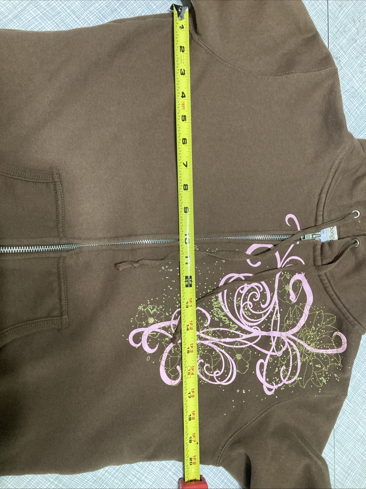 VTG Y2K Billabong XL Brown Pink Swirl Zip Hoodie Green Embroidered Graphic Surf