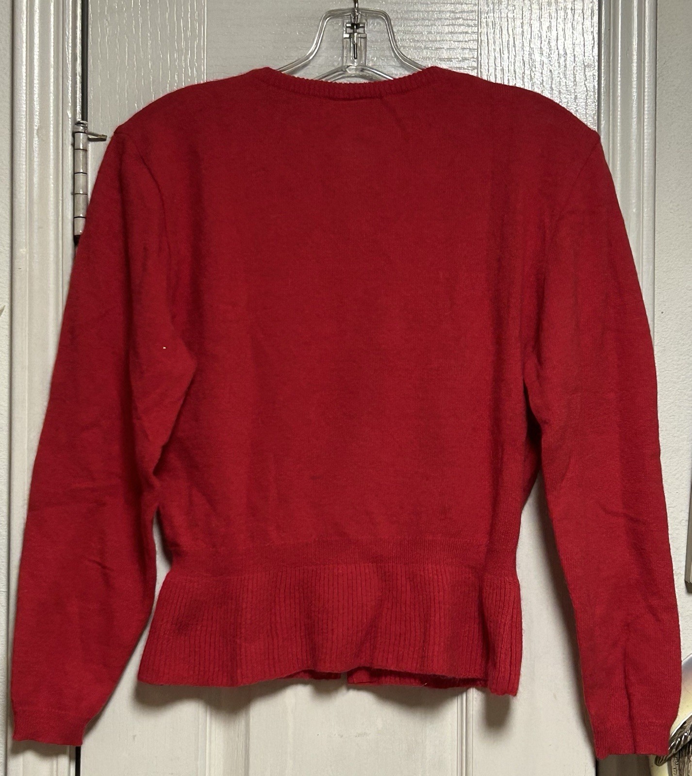 Vintage MONDI Red Soft Sumptuous Peplum Sequin Stars Sweater 36(s)-West Germany