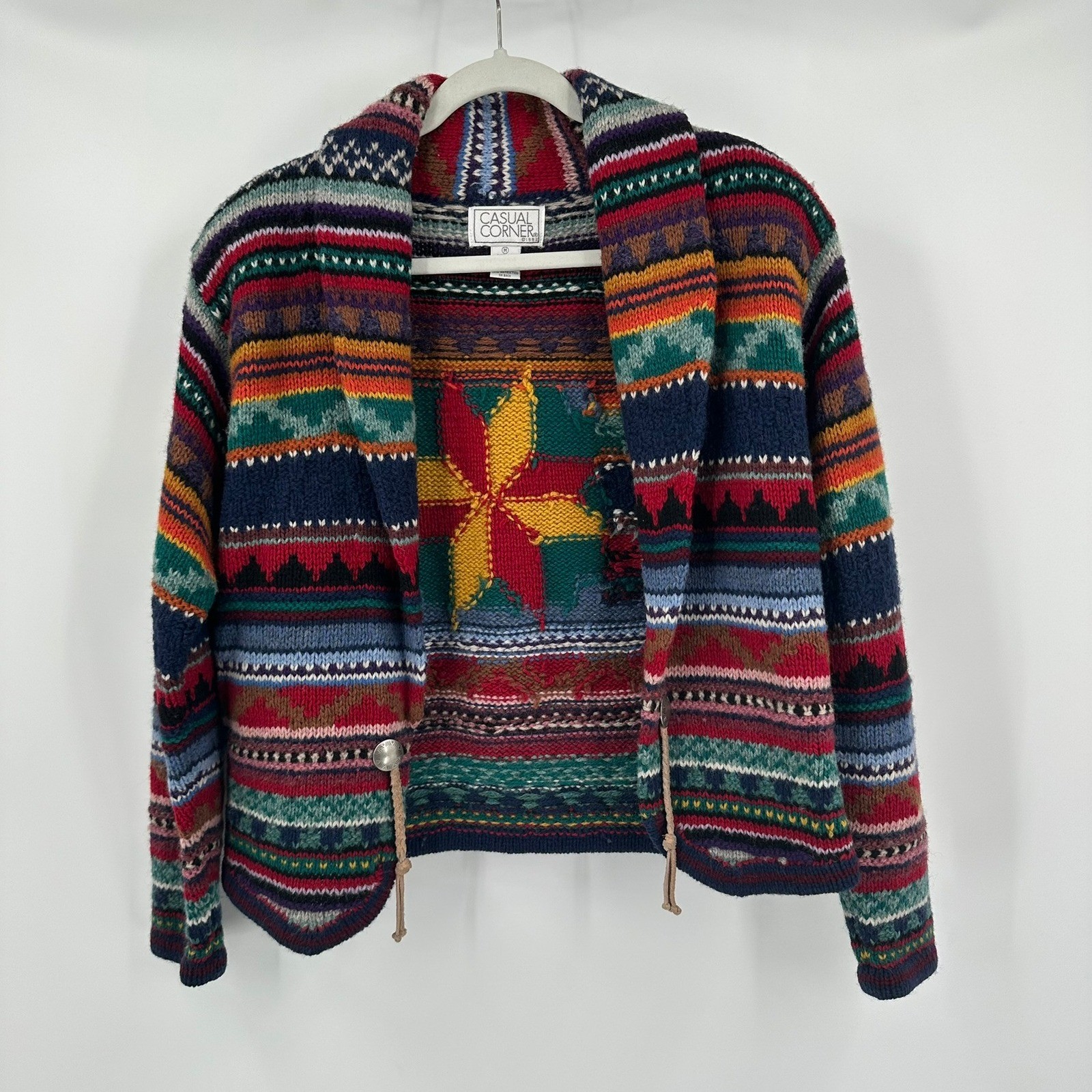 Casual Corner Womens Southwestern Boho Cardigan Size M Shetland Wool Vintage