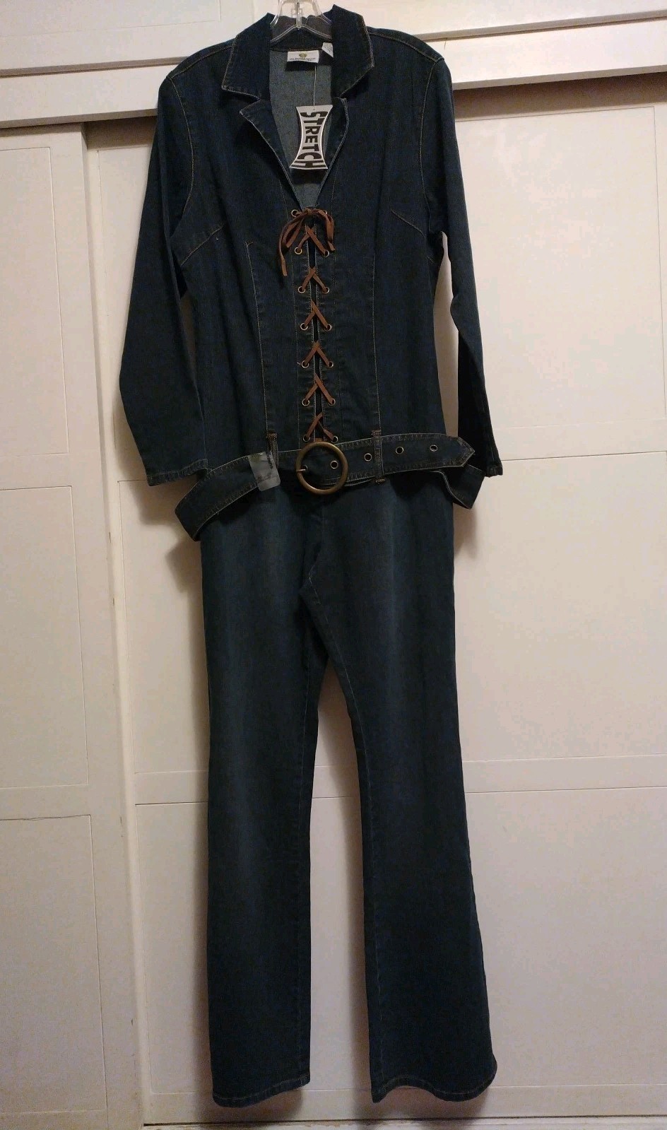 Sunshine Apparel Jeans Denim Jumpsuit Overalls Womens Sz 14W Tall Wide Leg Flare
