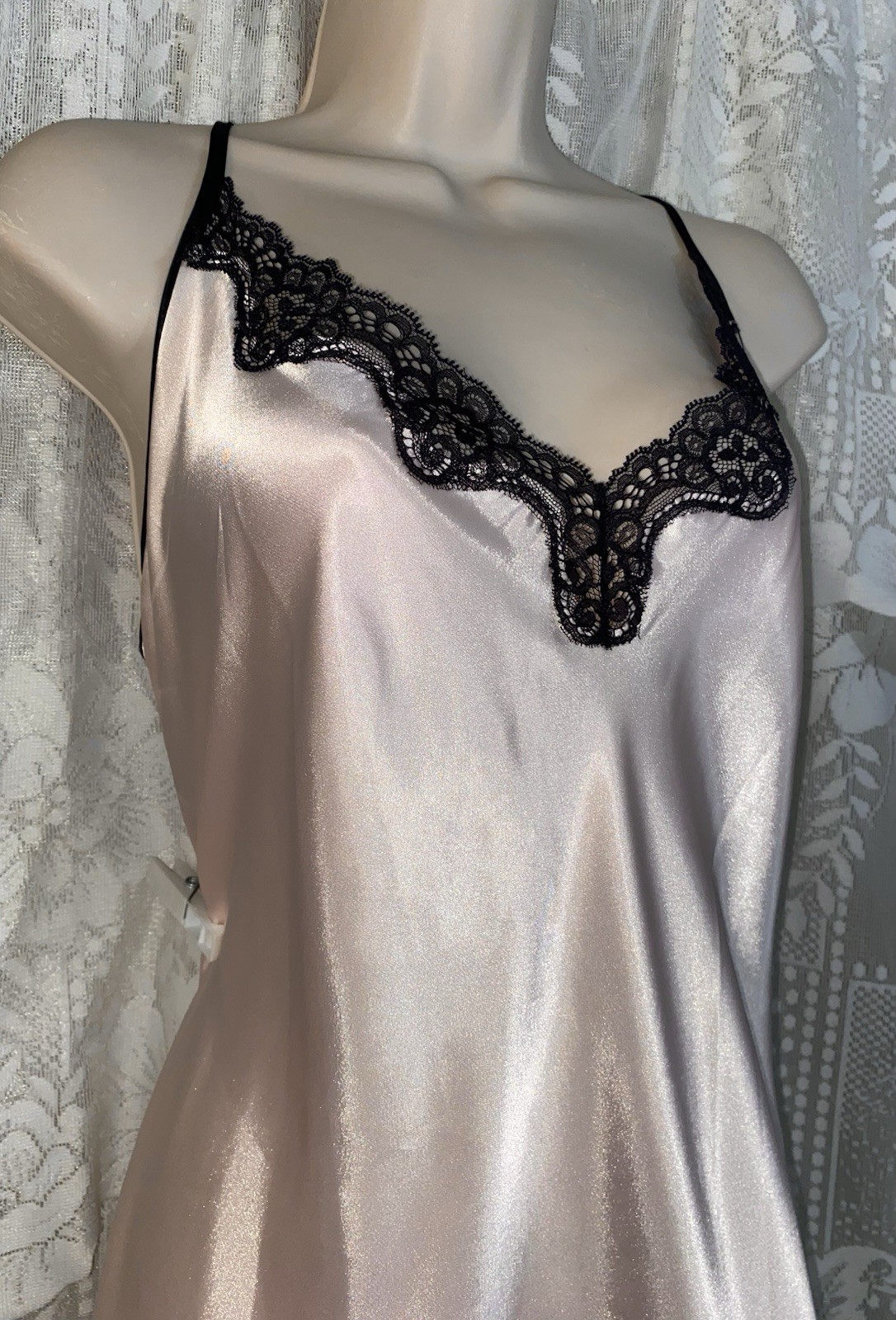 VTG 1X TALL Petra Black Sheer Chiffon Peignoir Robe Pink Nightgown Sexy Back Set