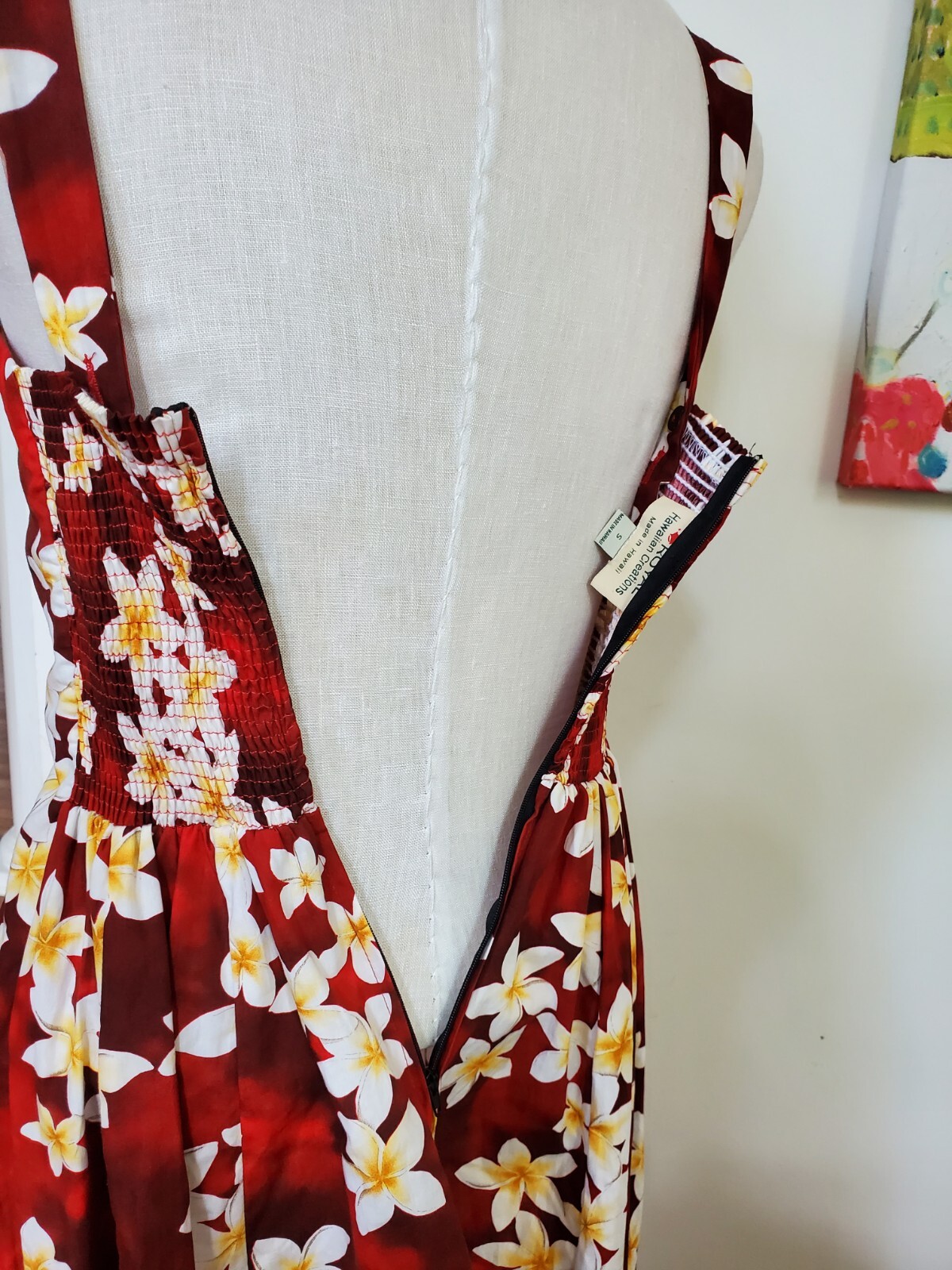 Royal Hawaiian Creations Red Plumeria Floral Print Strap Mini Sundress Size S