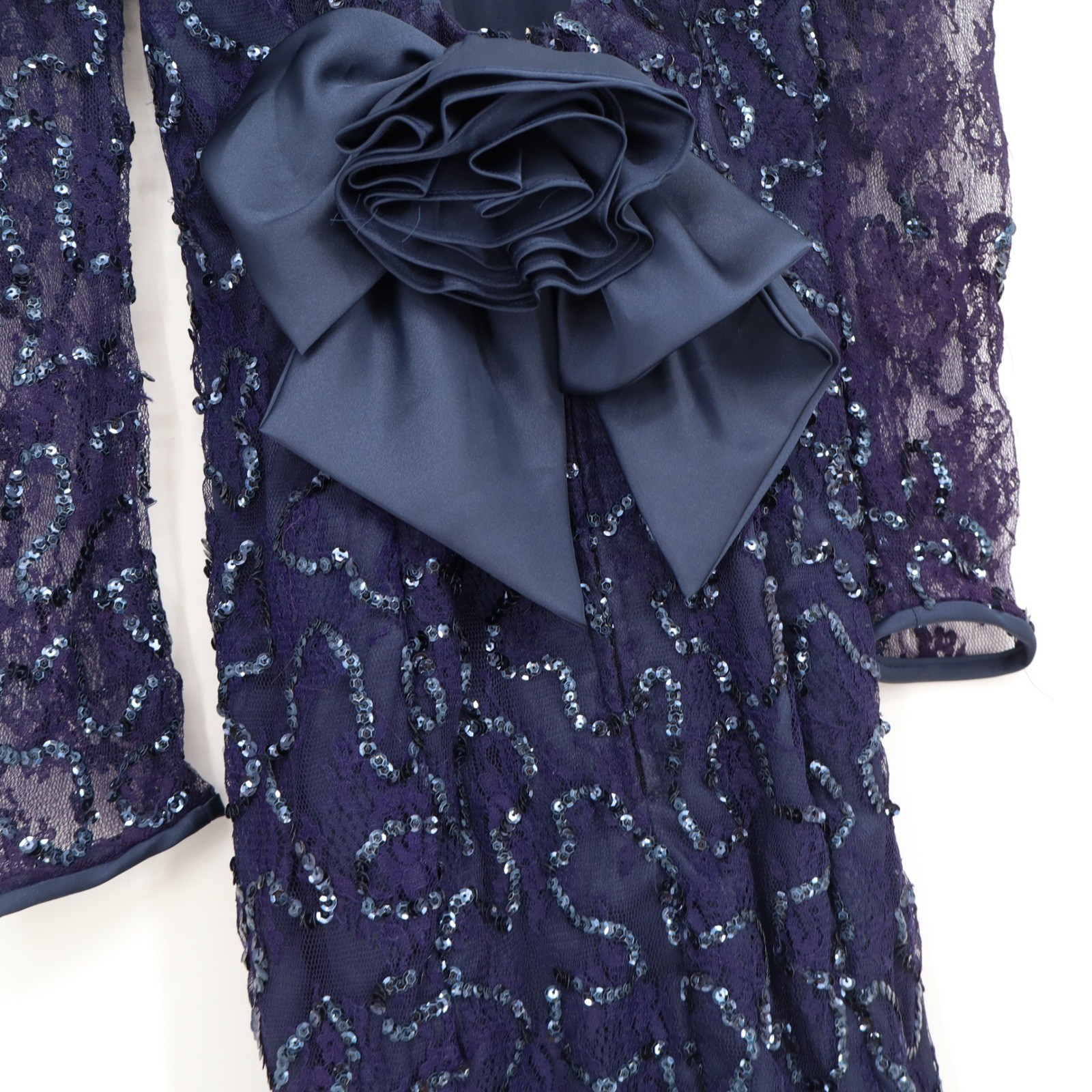 Jessica McClintock Vintage 80s Navy Sequin Lace Open Back Bow Dress Size 6 11508