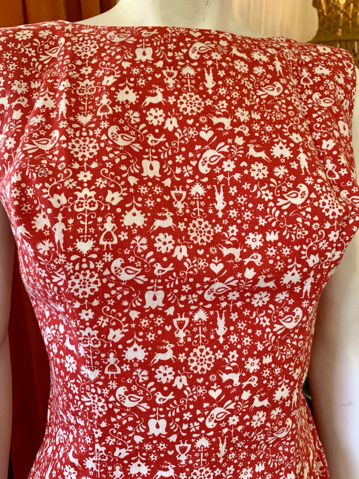 1960s vintage red FOLK ART novelty print rockabilly Dress & matching Mens Shirt