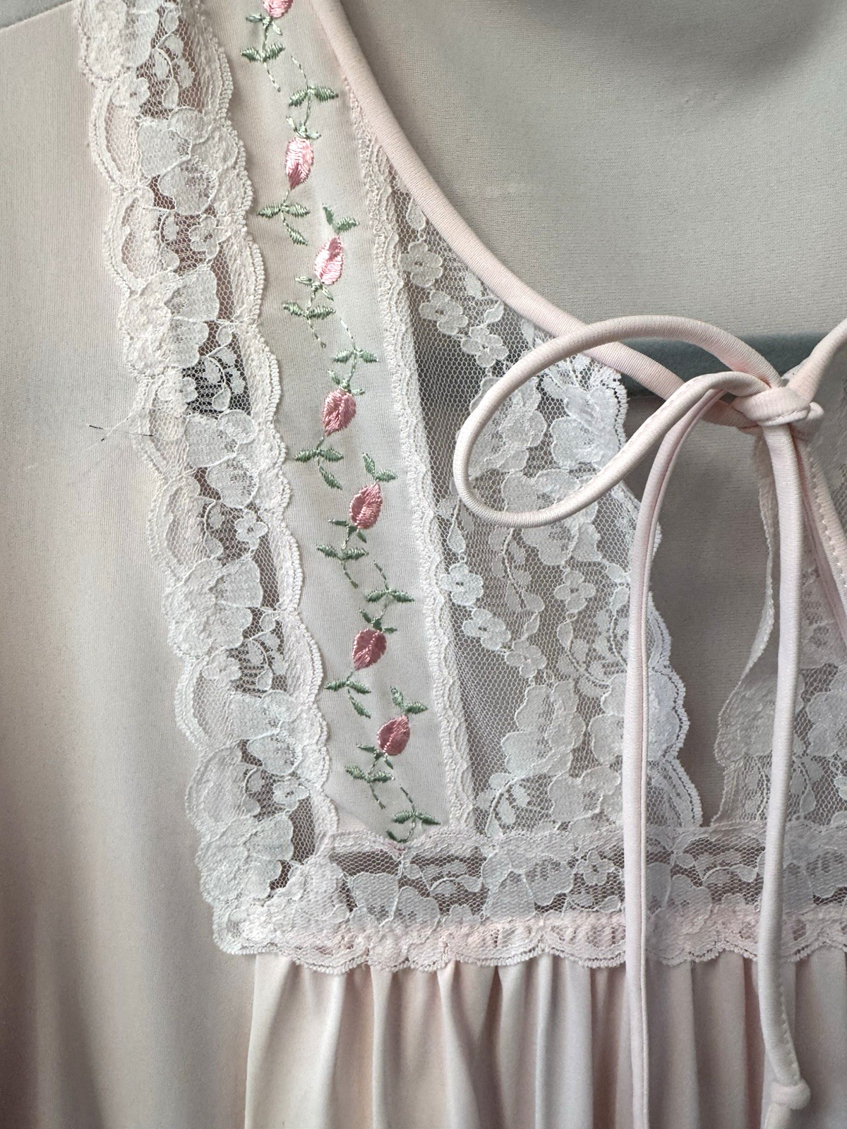 Vtg SHADOWLINE Nursing Hospital Nightgown, Embroidery, Lace NOS w/Tags S/M 80’s