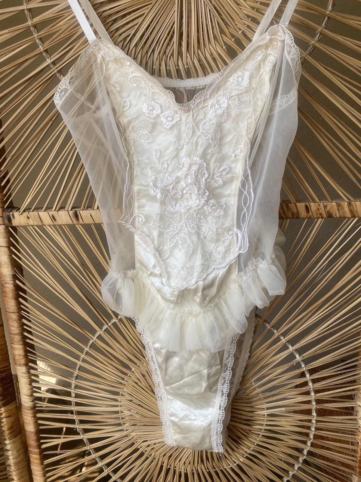 Vintage E. Bole White Teddy Lingerie With Sheer Back Size Small