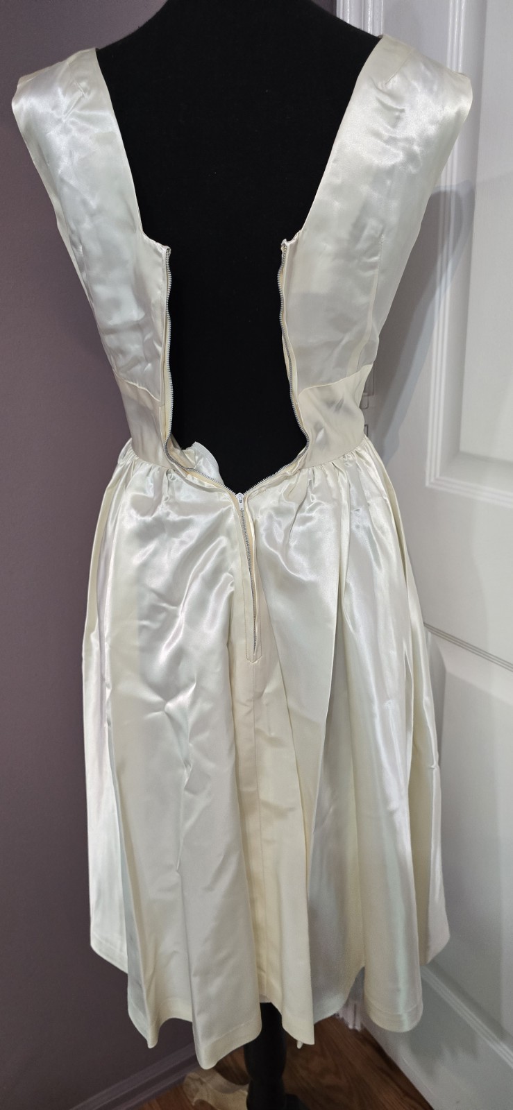 Vintage Ivory Satin Dress Set W/Jacquard Fabric Crop Jacket Size Small~Handmade