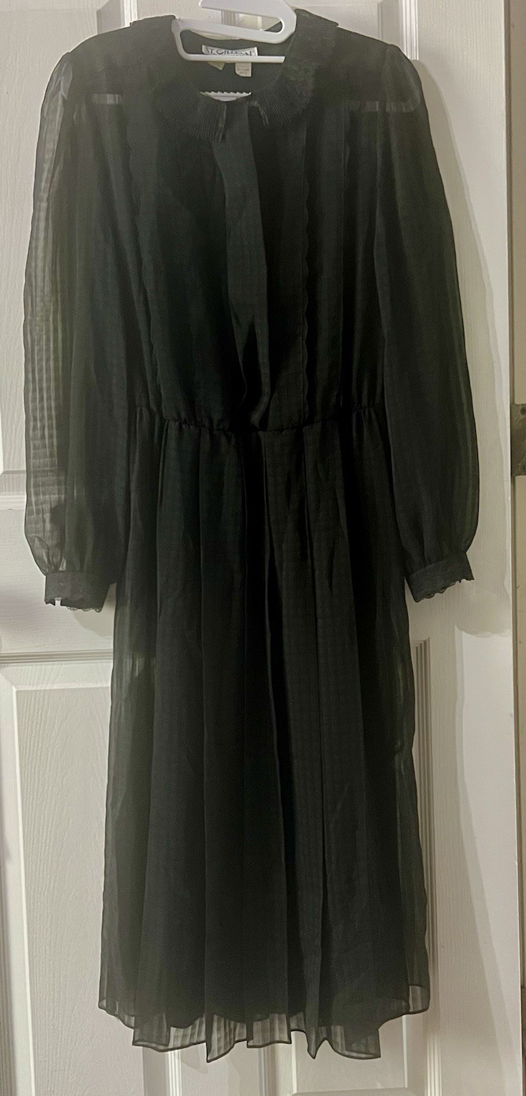 Vintage Black Cocktail Dress St. Gillian By Kay Unger, Size 10 Long Sleeve Sheer