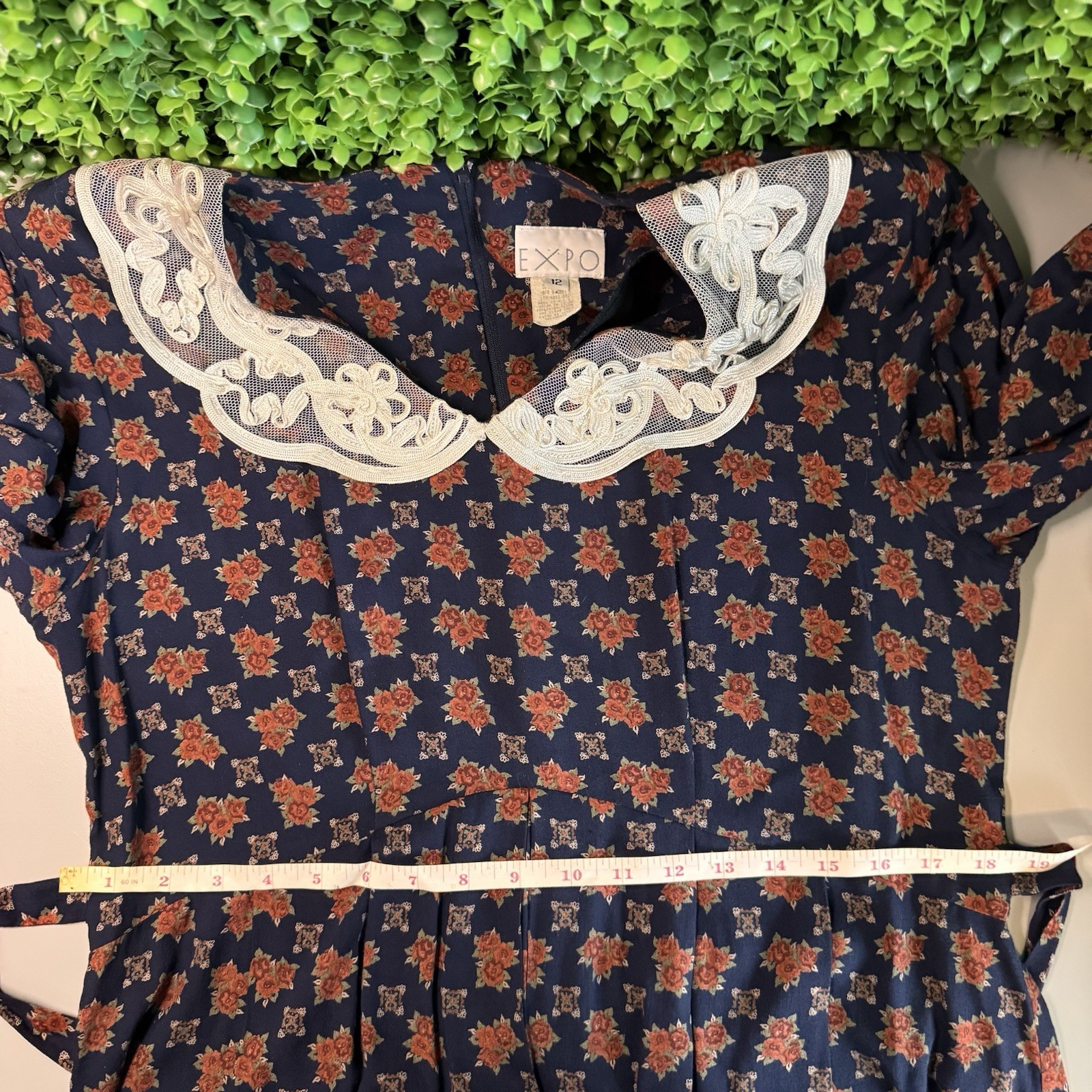 Vintage 90’s Expo Floral Long Dress size 12 peter pan collar 1930s inspired