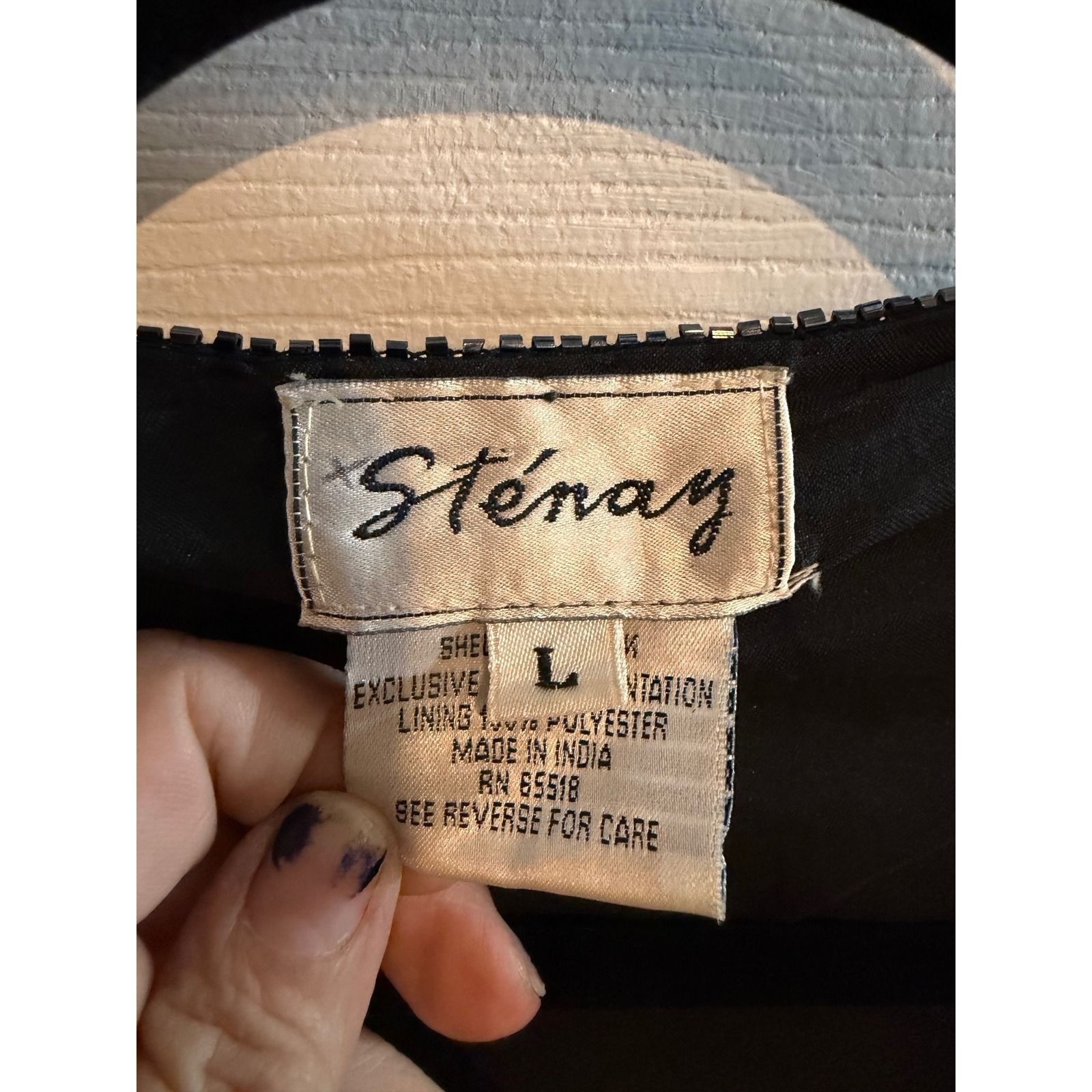 Stenay Vintage Black Silk Sequin Beaded Evening Jacket Shrug Bolero Large L