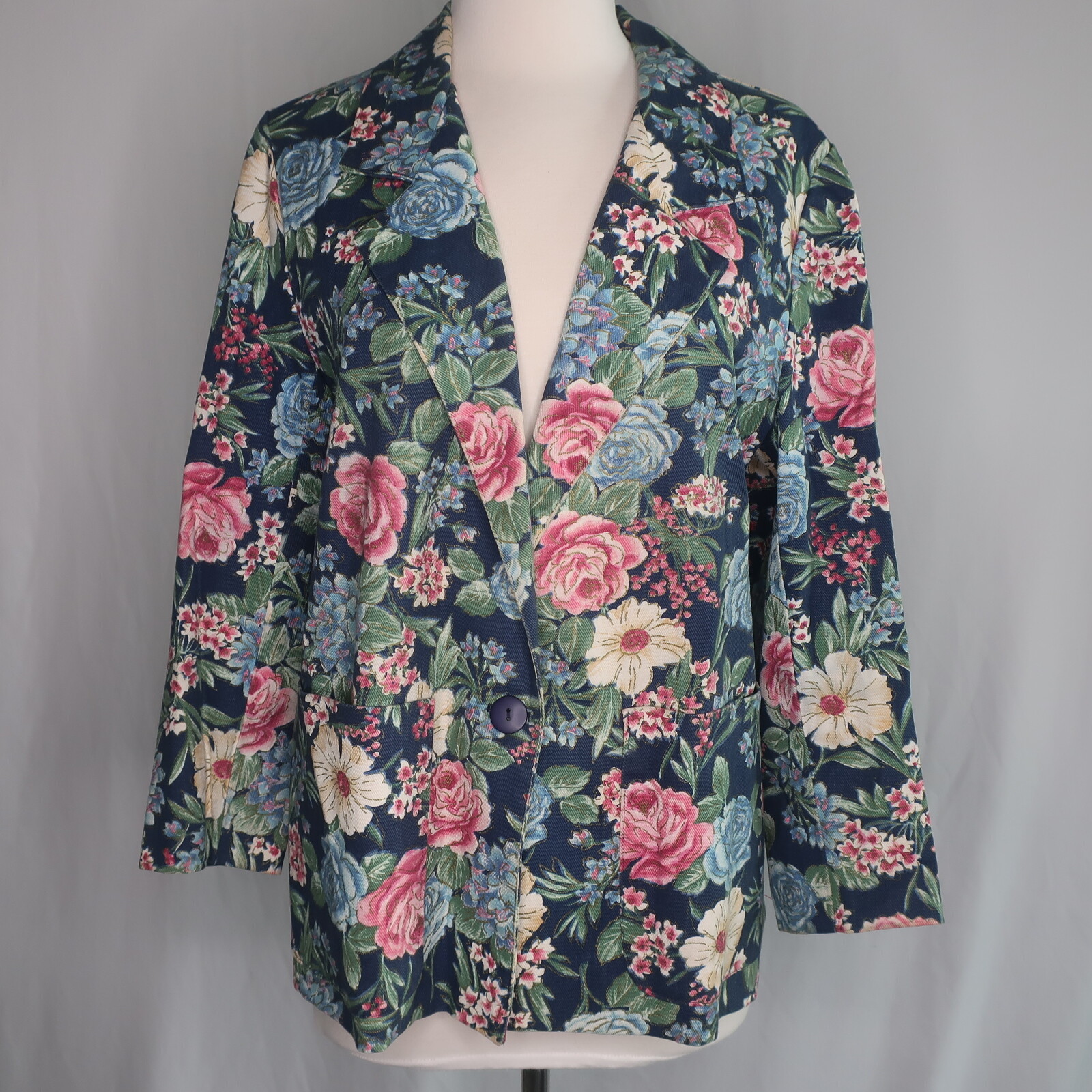 VTG Willow Ridge Floral Denim Jean Business Jacket Womens 14