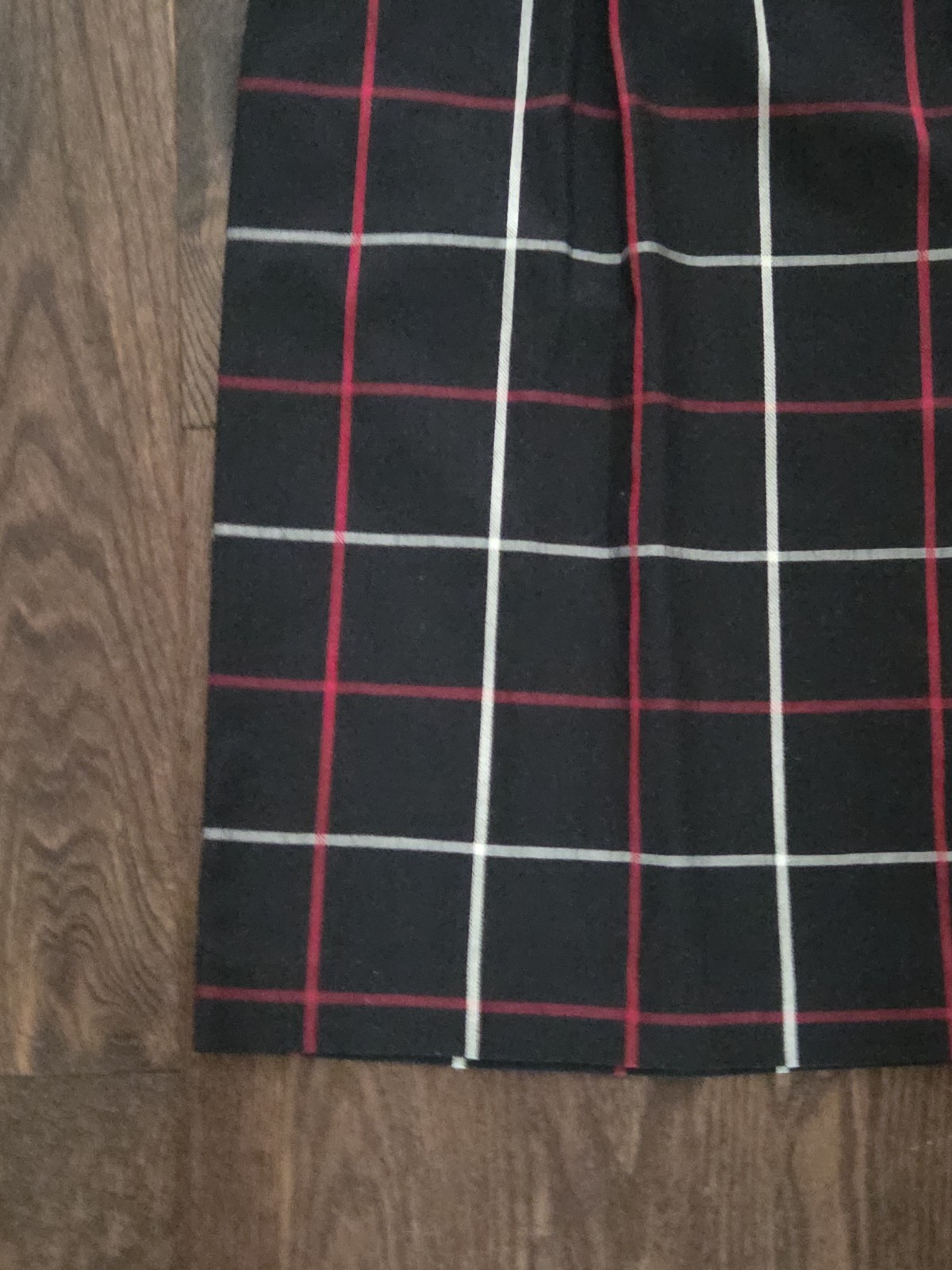 Vintage Black Windowpane Plaid Midi Skirt Red White High Waist ALine Side Button