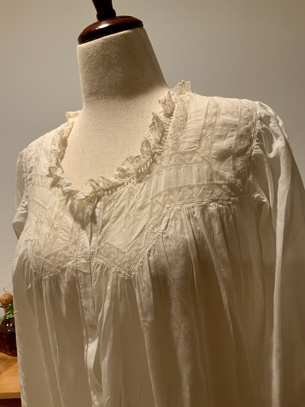 Edwardian White Cotton Nightgown c.1900–1915 – Antique Nightgown White Cotton L