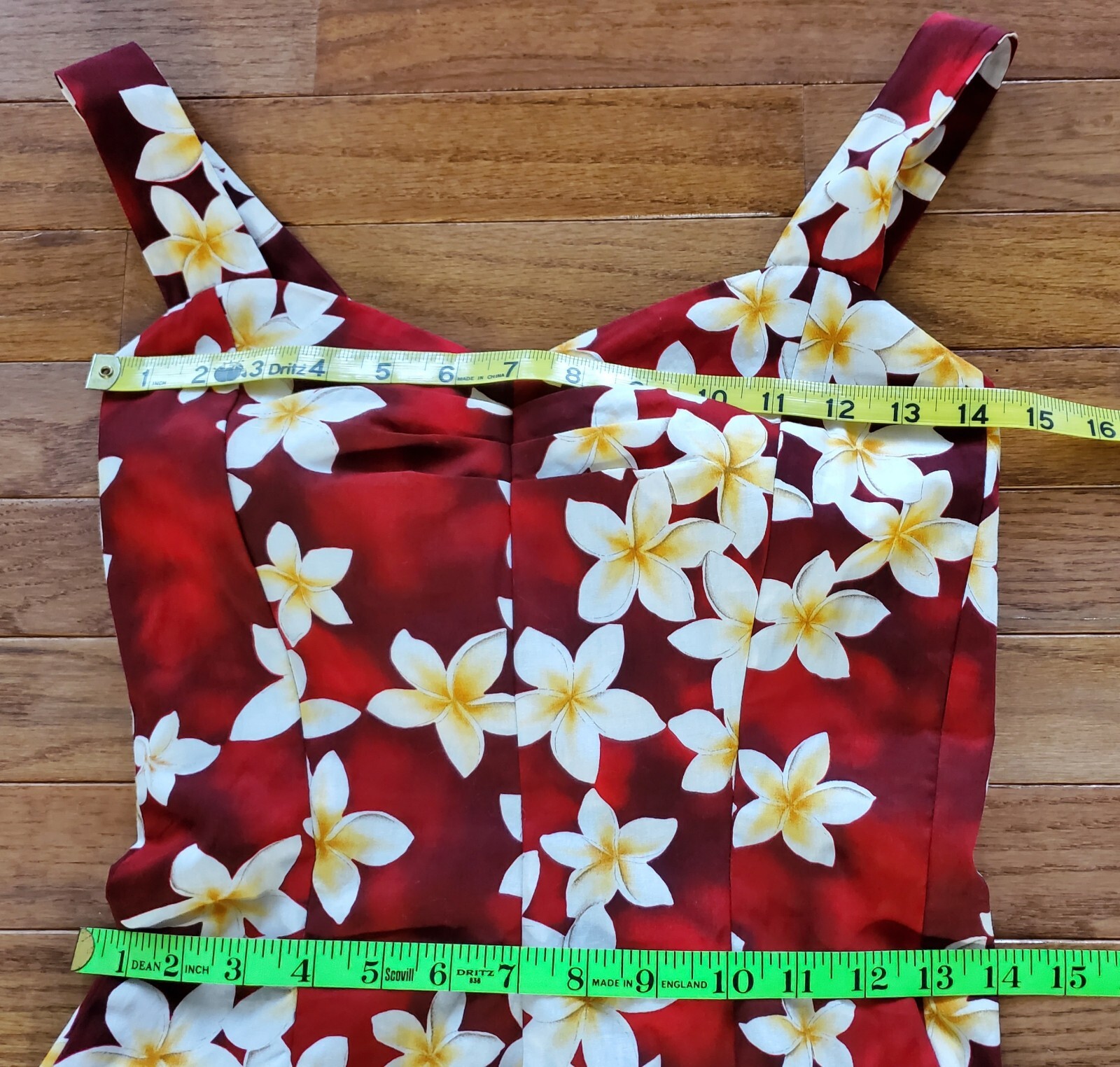 Royal Hawaiian Creations Red Plumeria Floral Print Strap Mini Sundress Size S