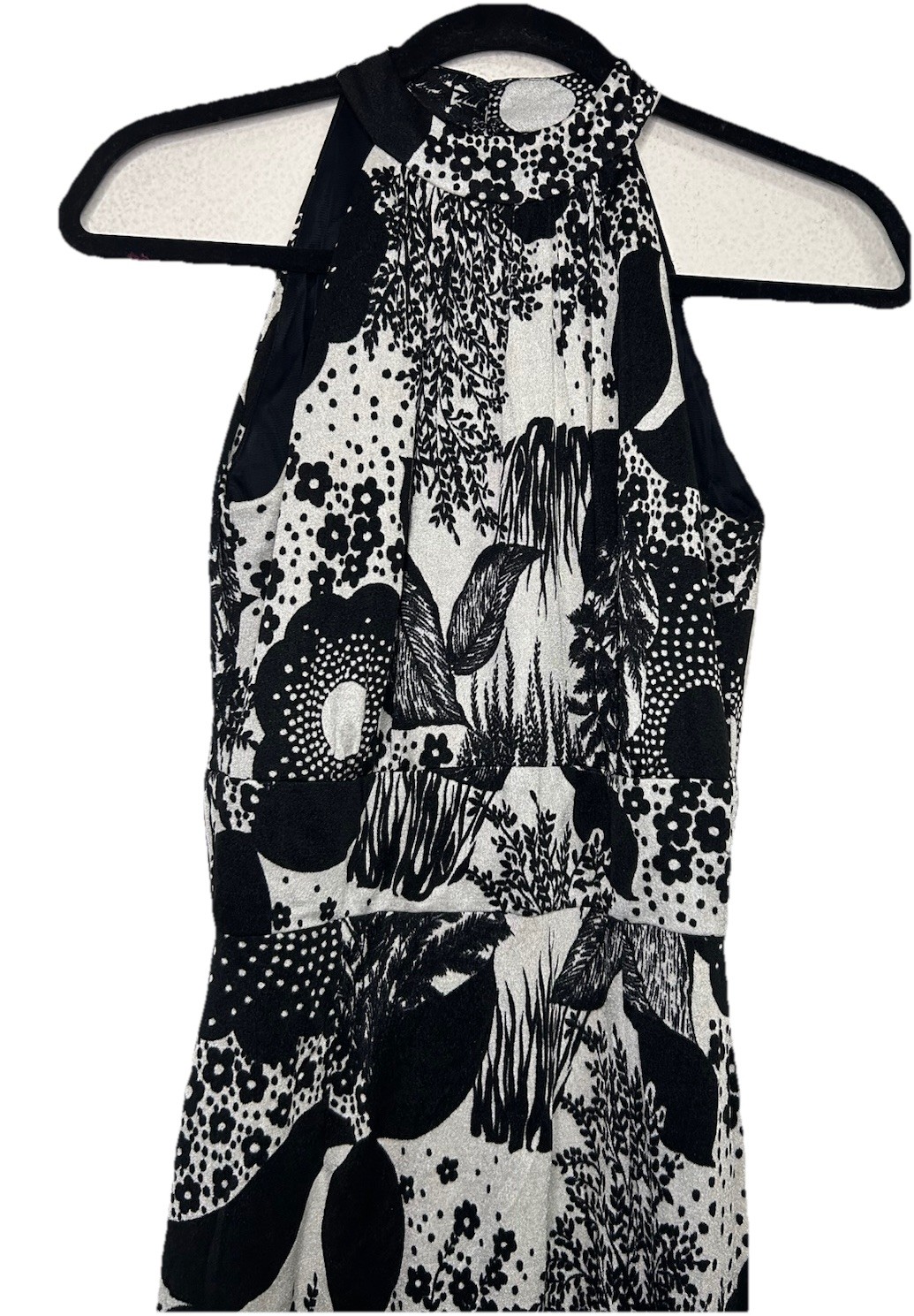 VTG 70s Mr. Frank Original Black & White Union Made Floral Maxi Dress Retro S